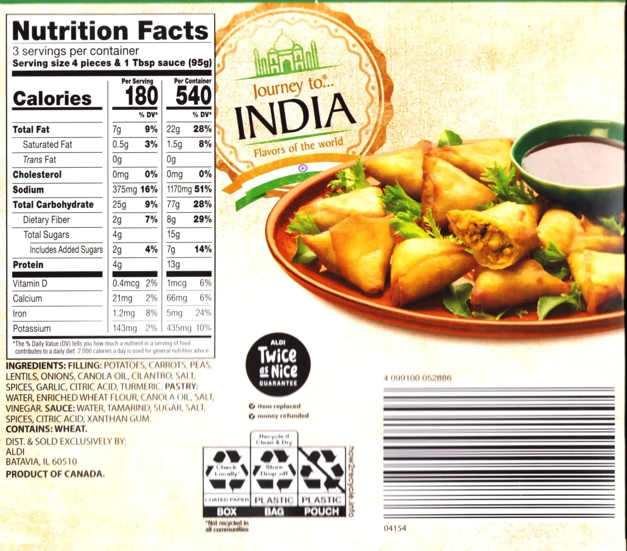 Journey To India Mini Vegetable Samosas Nutrition Facts Ingredients