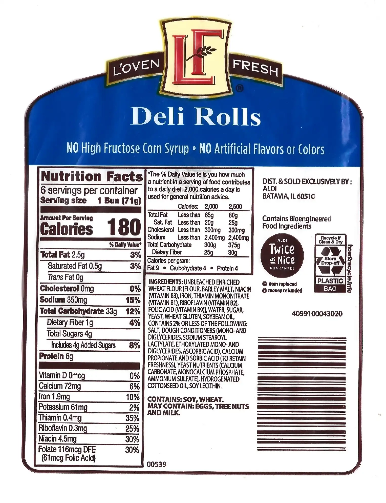 L'Oven Fresh Deli Rolls Ingredients Nutrition Facts