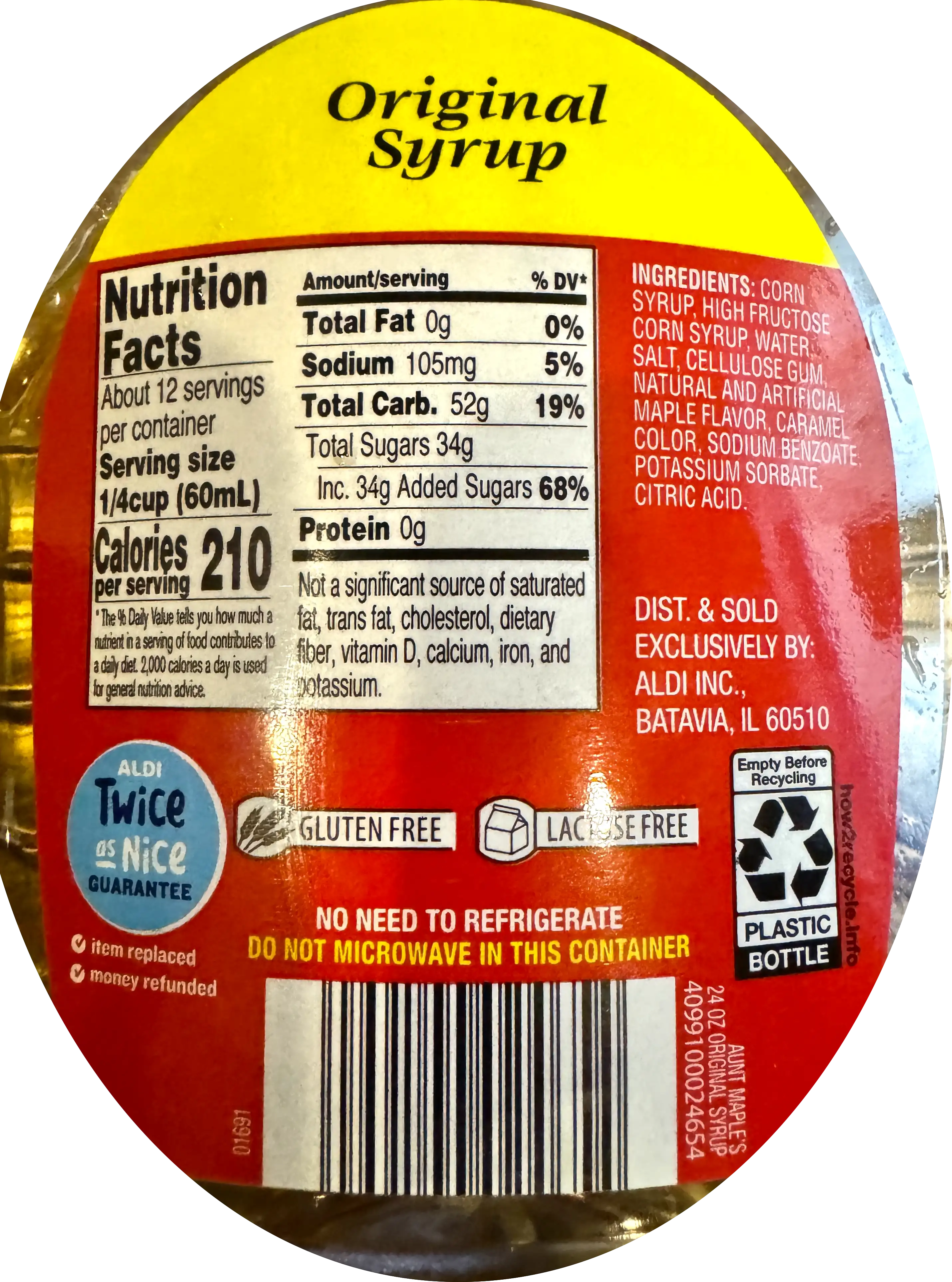 Aunt Maples Original Syrup Ingredients Nutrition Facts