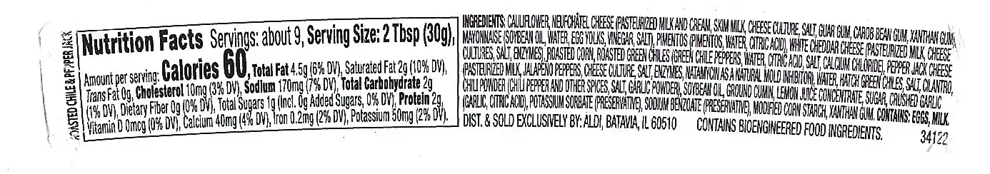 Park Street Deli Cauliflower Dip Ingredients Nutrition Facts