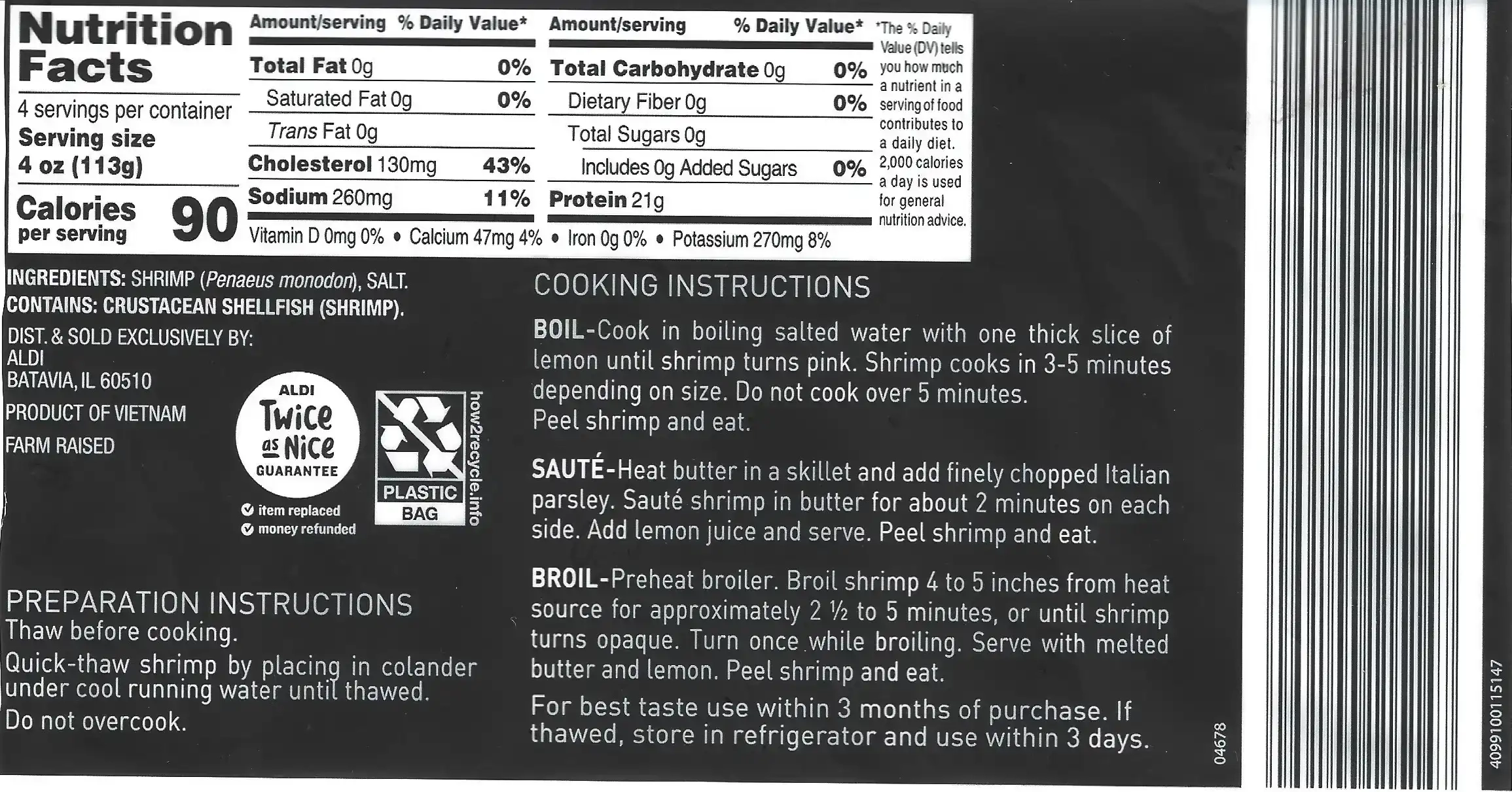 Specially Selected Black Tiger Shrimp Ingredients Nutrition Facts Cooking Directions