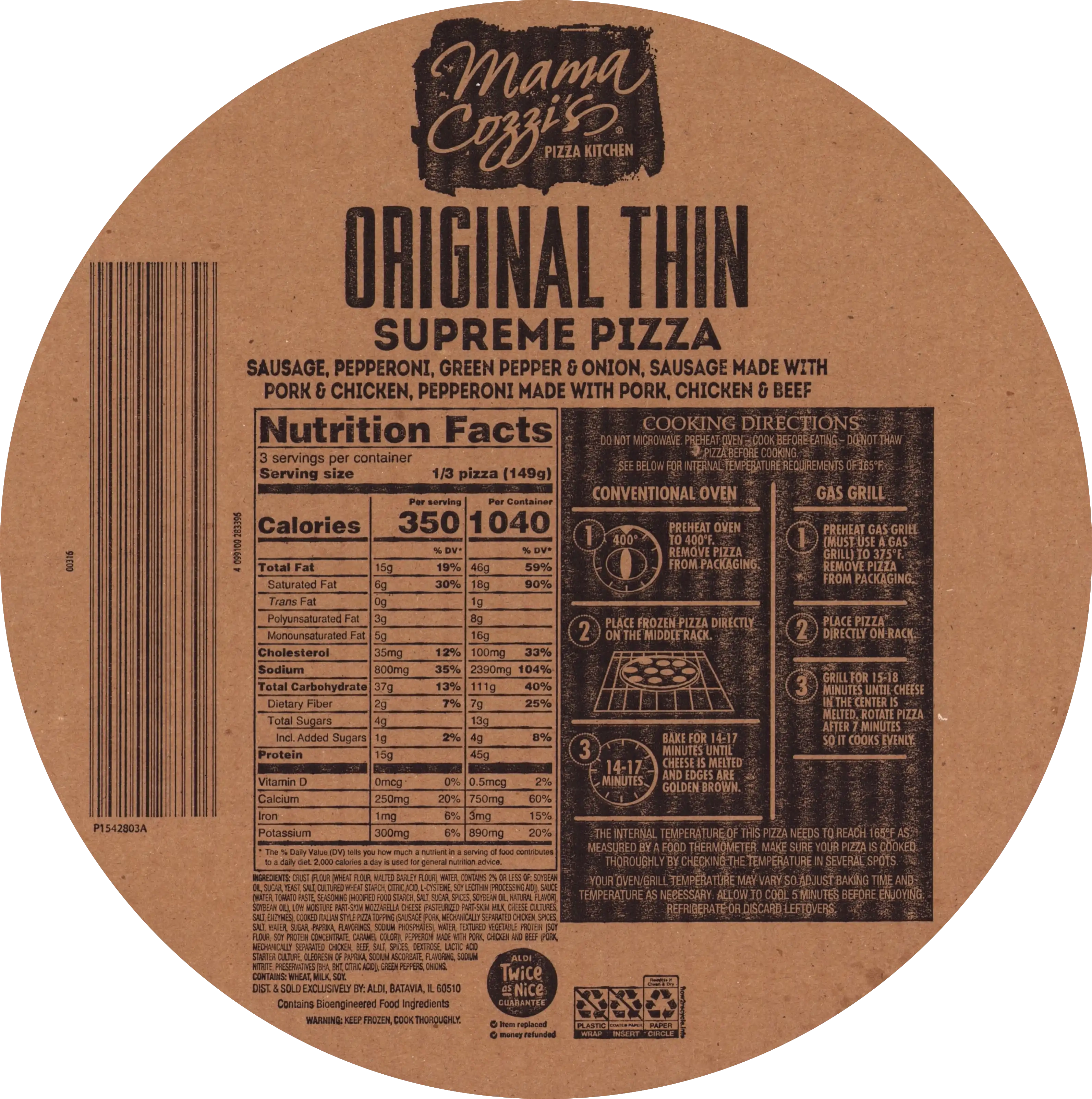 Mama Cozzi's Original Thin Supreme Pizza Frozen Nutrition Facts Ingredients Cooking Directions