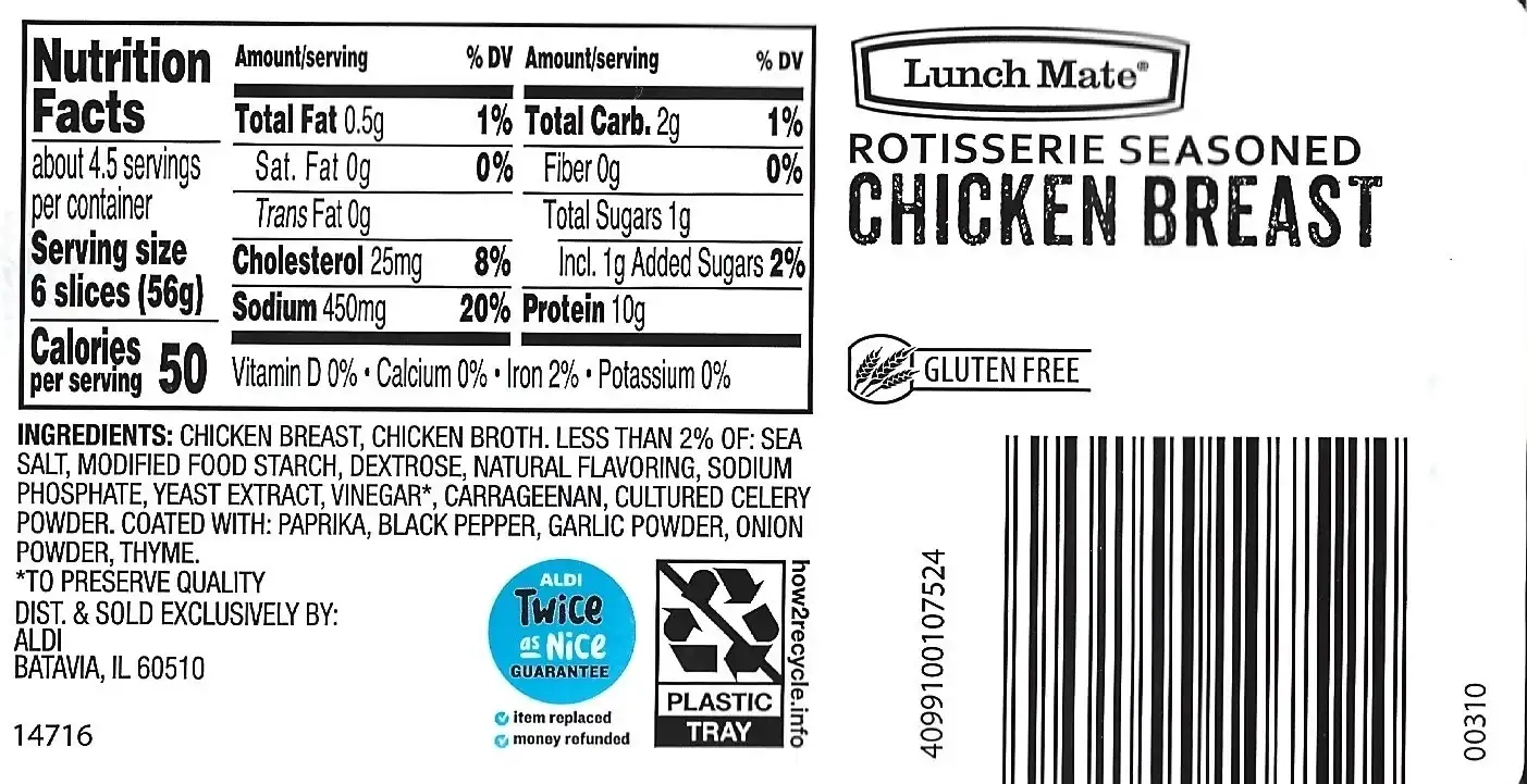 Lunch Mate Deli Style Rotisserie Seasoned Chicken Breast Ingredients Nutrition Facts