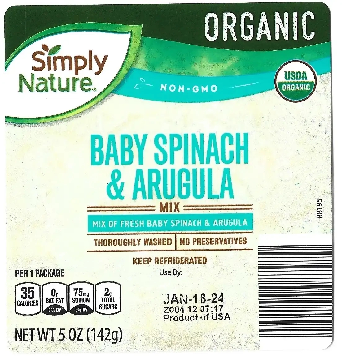 Simply Nature Organic Baby Spinach & Arugula