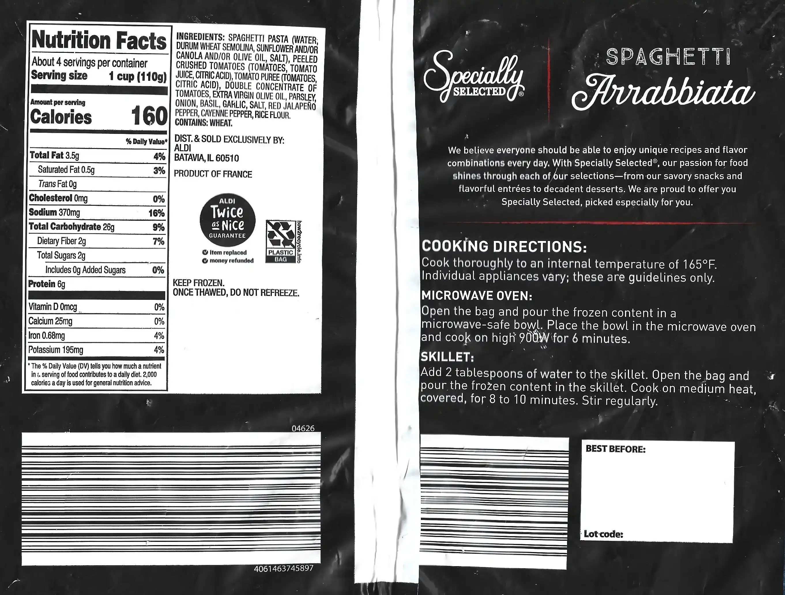 Specially Selected Spaghetti Arrabbiata Ingredients Nutrition Facts Cooking Directions