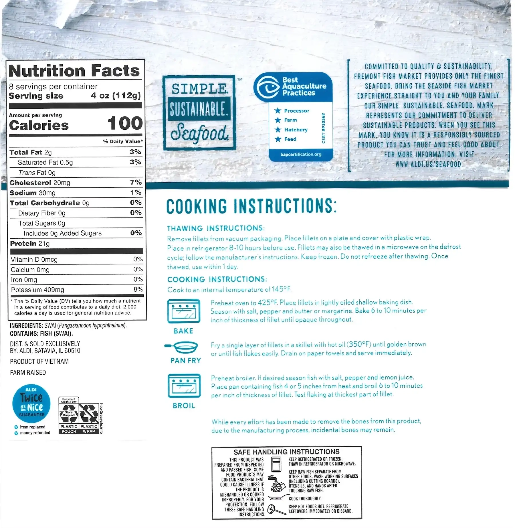 Fremont Fish Market Swai Ingredients Nutrition Facts Cooking Directions