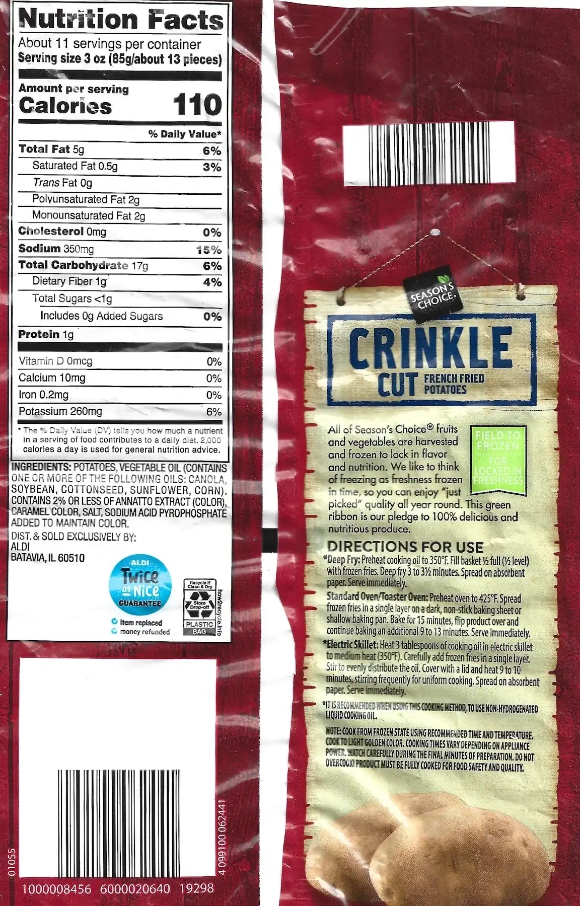 Season's Choice Crinkle Cut Fries Ingredients Nutrition Facts Cooking Directions