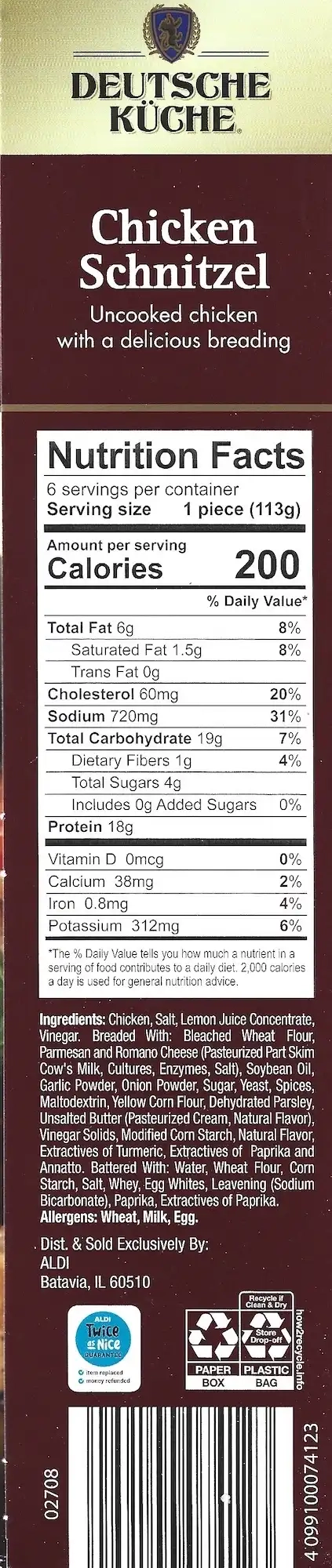 Deutsche Kuche Chicken Schnitzel Ingredients Nutrition Facts