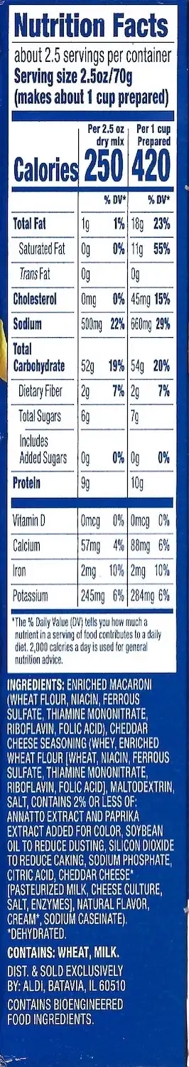 Cheese Club Macaroni And Cheese Dinner Ingredients Nutrition Facts