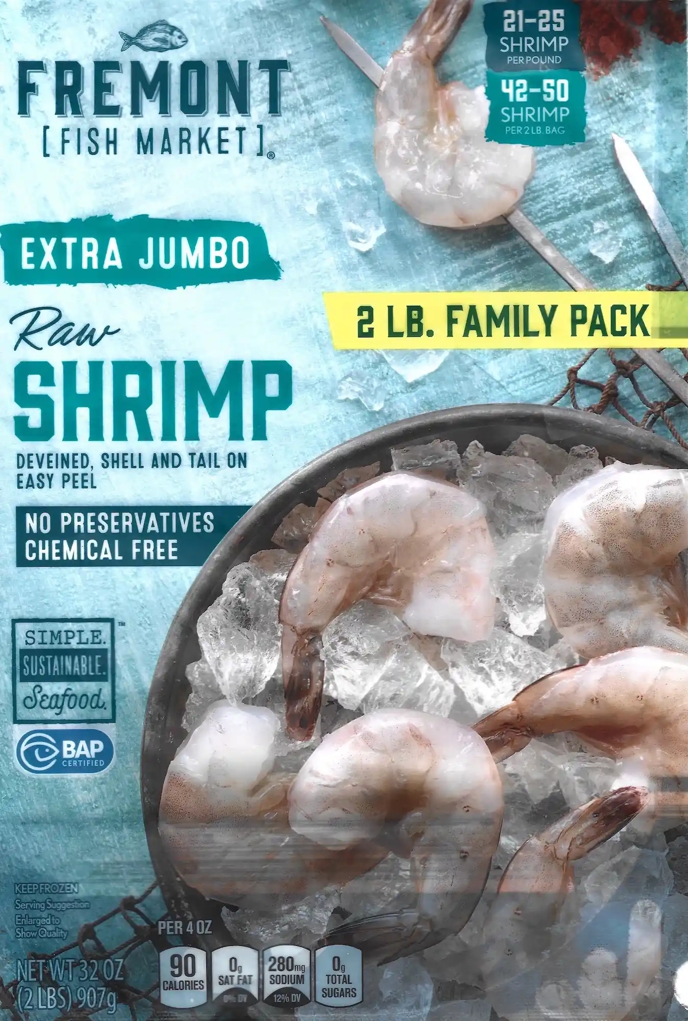 Fremont Fish Market Extra Jumbo Raw Shrimp 2 LB Family Pack