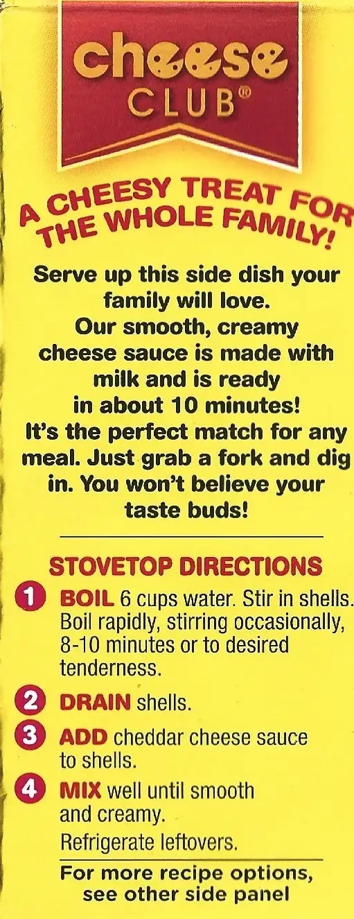 Cheese Club Shells And Cheese Cooking Directions