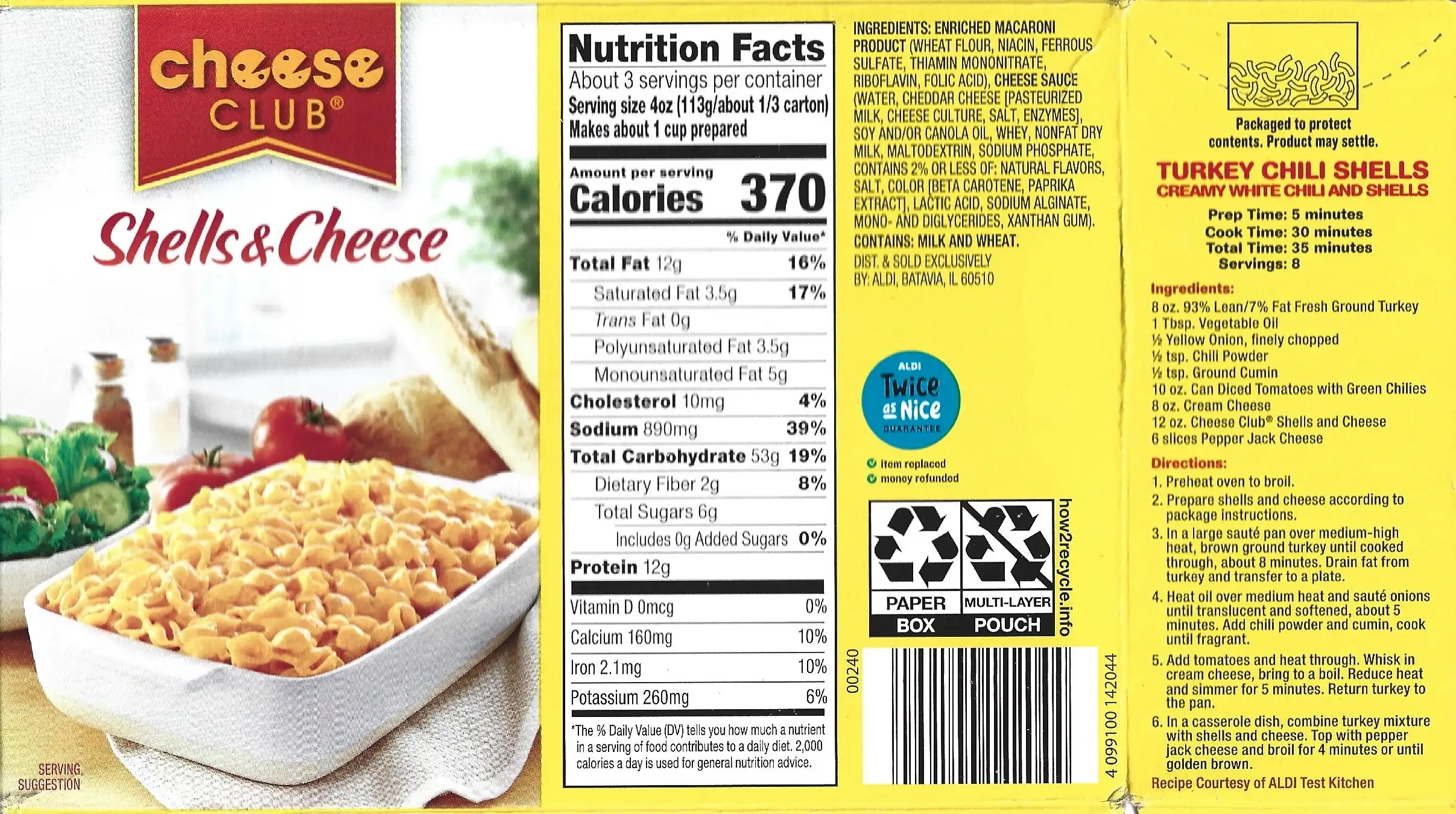 Cheese Club Shells And Cheese Ingredients Nutrition Facts