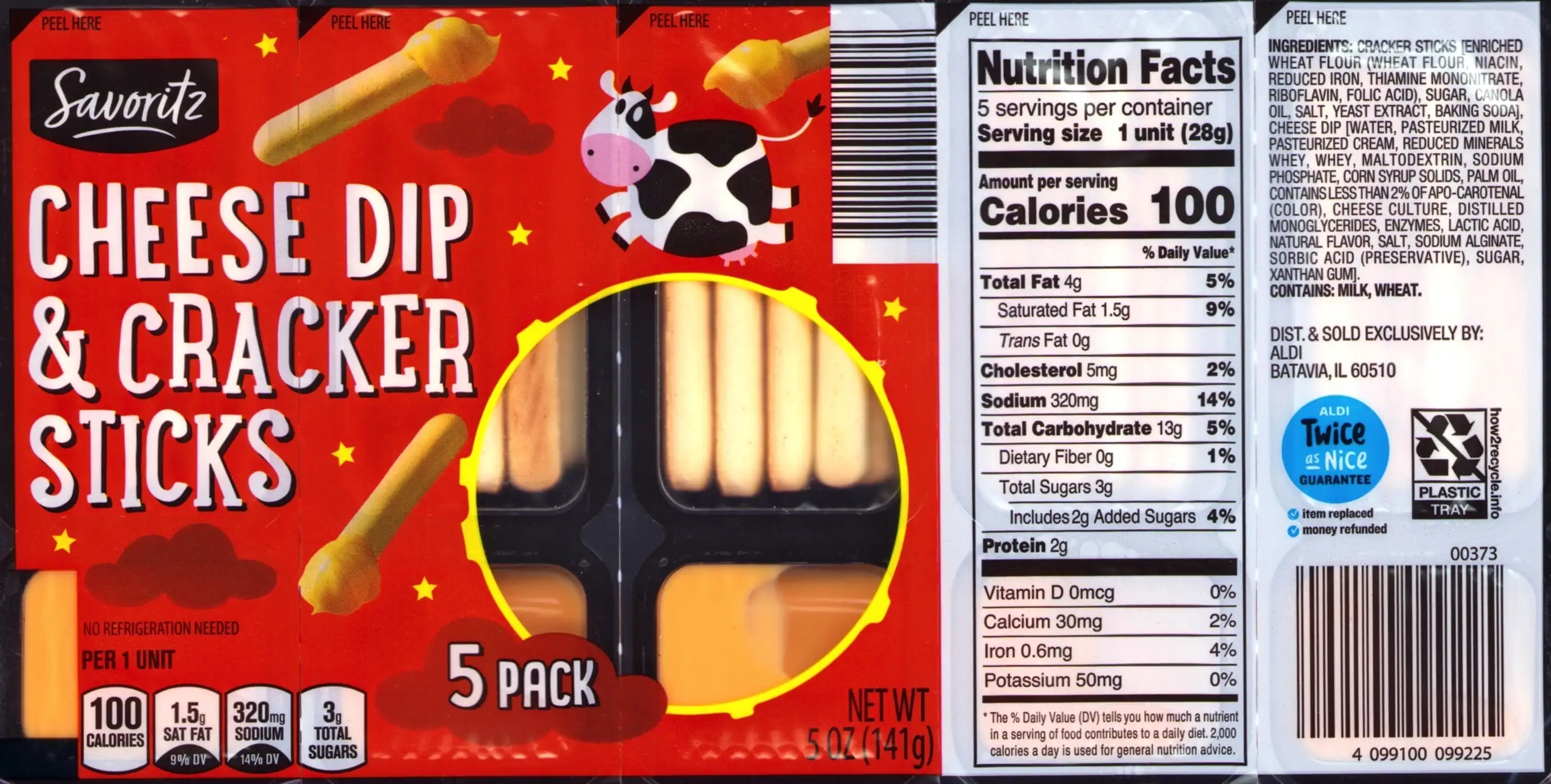 Savoritz Cheese Dip & Cracker Sticks Nutrition Facts Ingredients