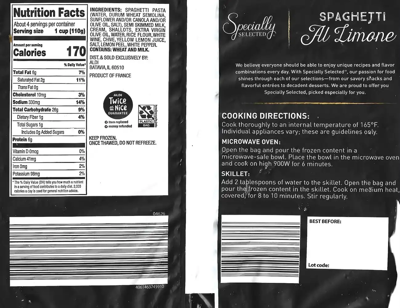 Specially Selected Al Limone Spaghetti Cooking Directions Ingredients Nutrition Facts