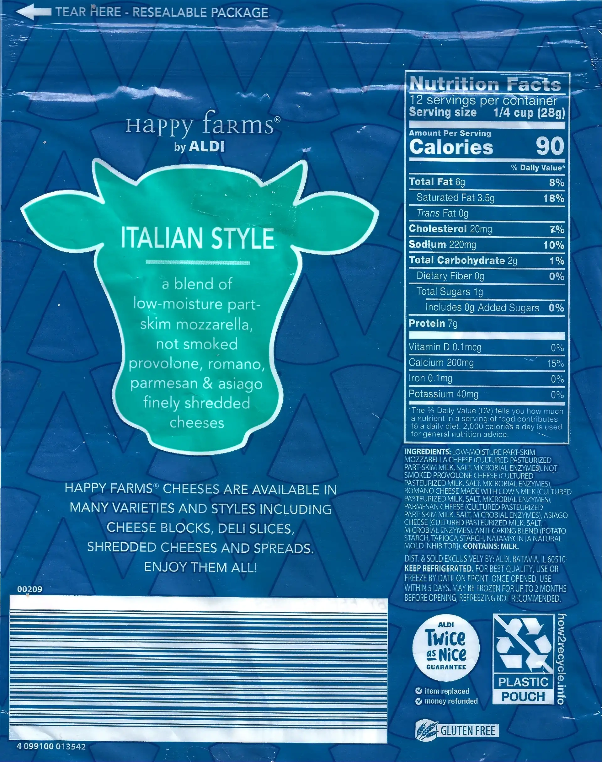 Happy Farms Italian Style Shredded Cheeses Ingredients Nutrition Facts