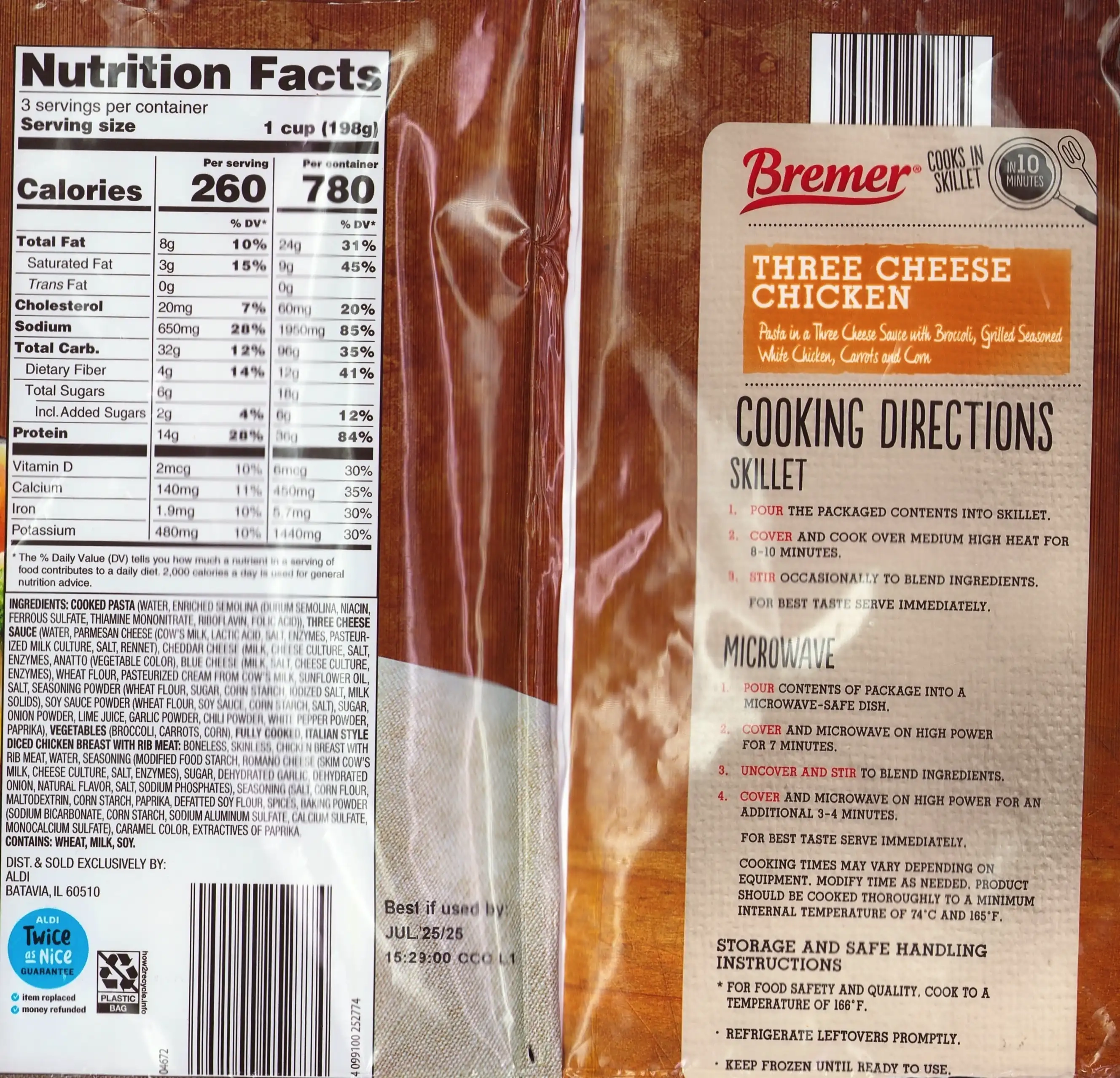 Bremer Three Cheese Chicken Pasta Frozen Ingredients Nutrition Facts Ingredients