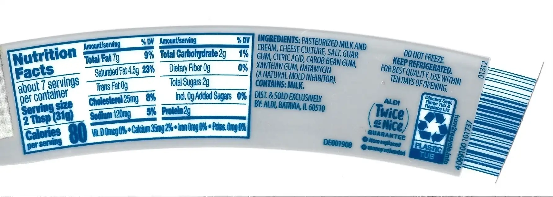 Happy Farms Cream Cheese Spread Ingredients Nutrition Facts