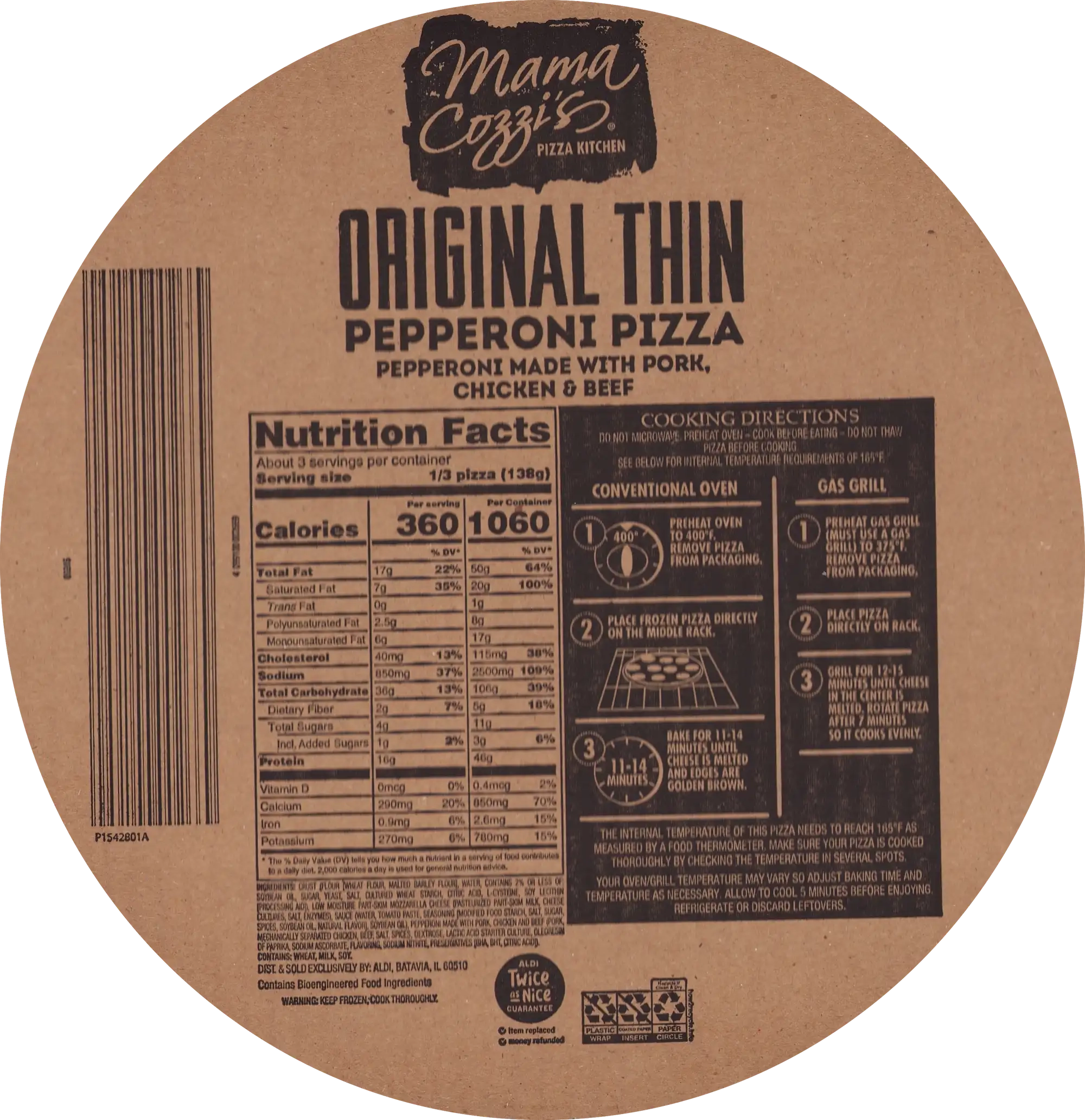 Mama Cozzi's Original Thin Pepperoni Pizza Ingredients Nutrition Facts Cooking Directions