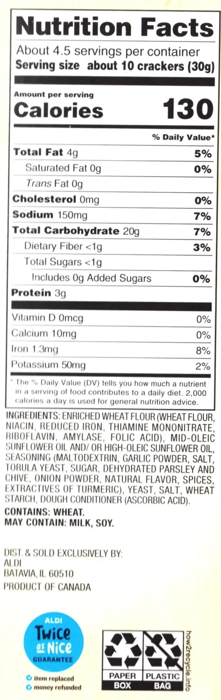 Savoritz Garlic & Chive Pita Crackers Ingredients Nutrition Facts