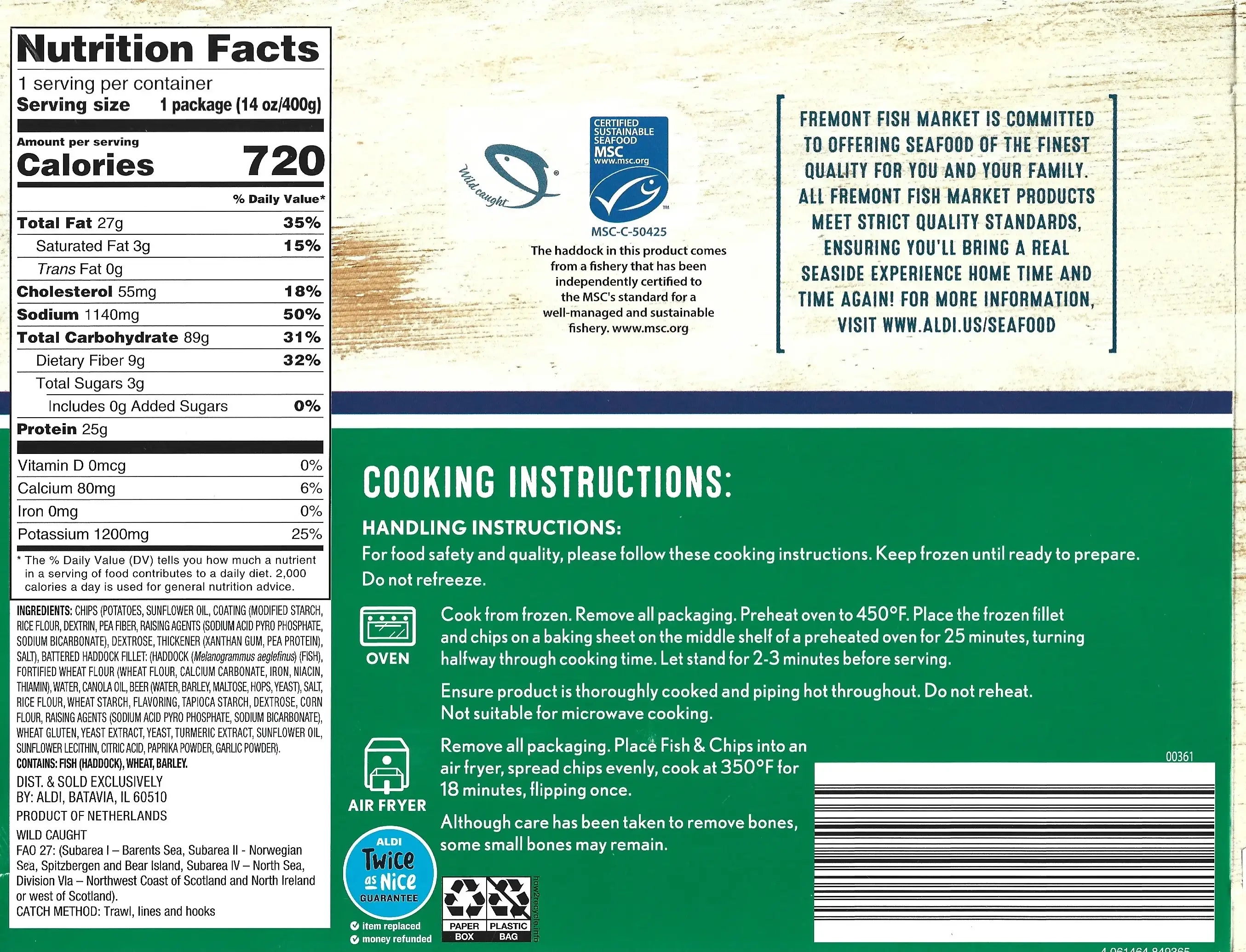 Fremont Fish Market Beer-Battered Haddock Fish & Chips Cooking Directions Ingredients Nutrition Facts