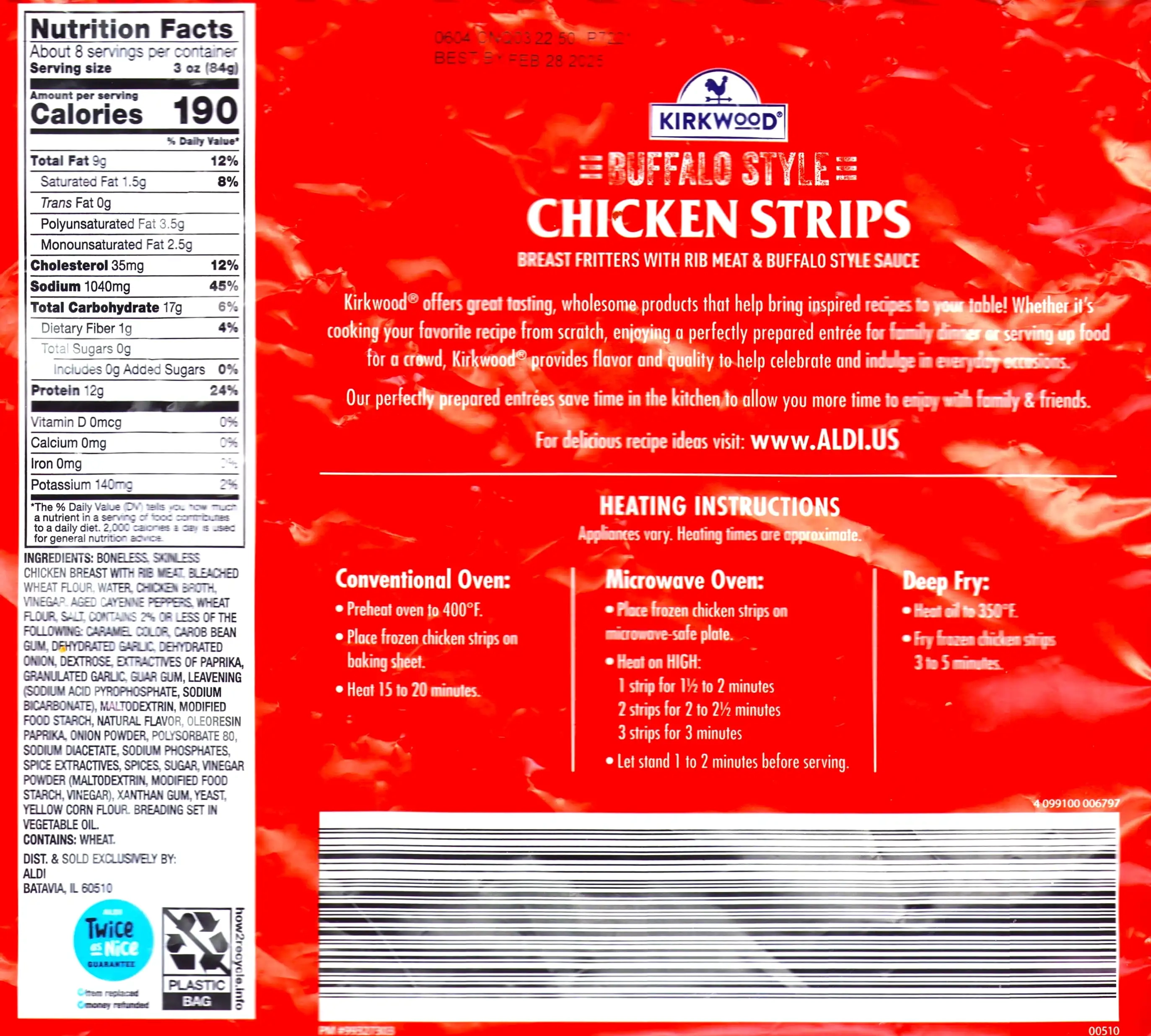 Kirkwood Buffalo Style Chicken Strips Ingredients Nutrition Facts Cooking Directions