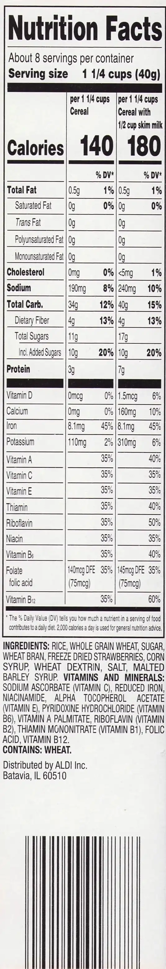 Fit & Active Vitality Cereal With Red Berries Ingredients Nutrition Facts