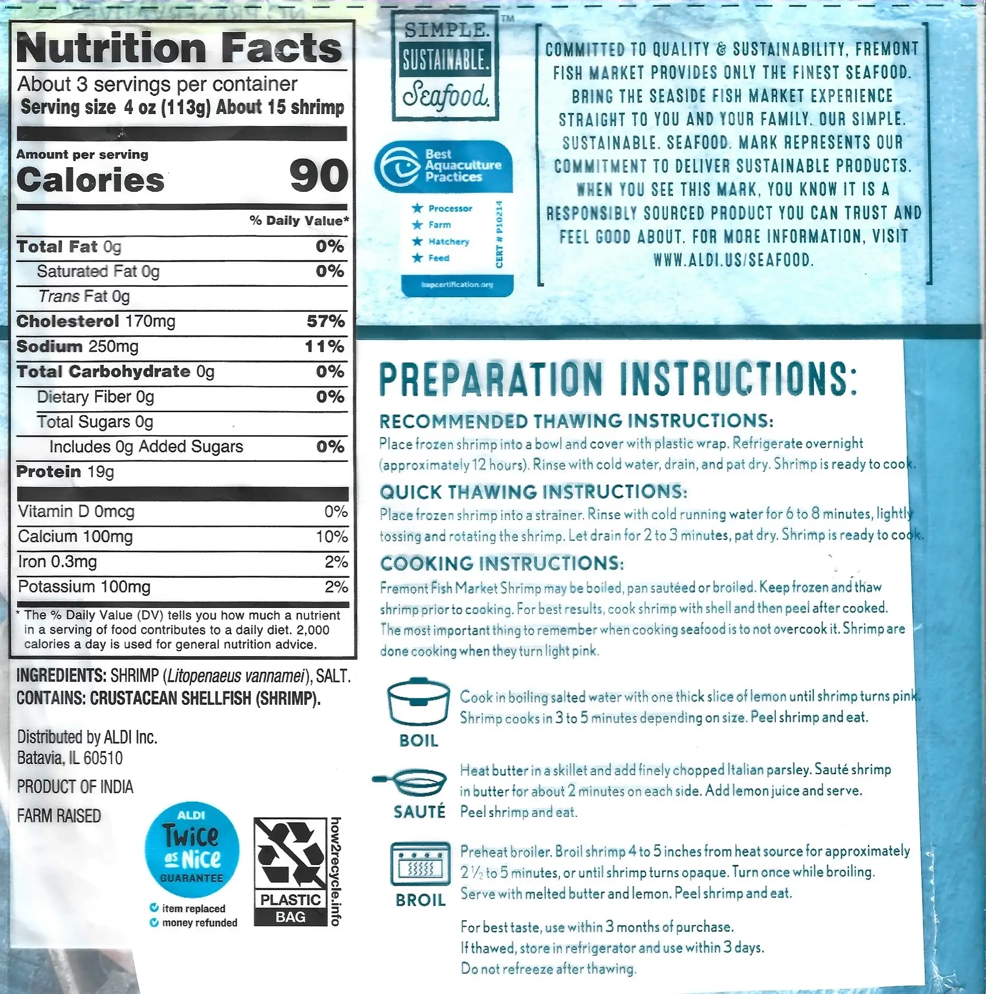 Fremont Fish Market Medium Raw Shrimp Frozen Ingredients Nutrition Facts Cooking Directions