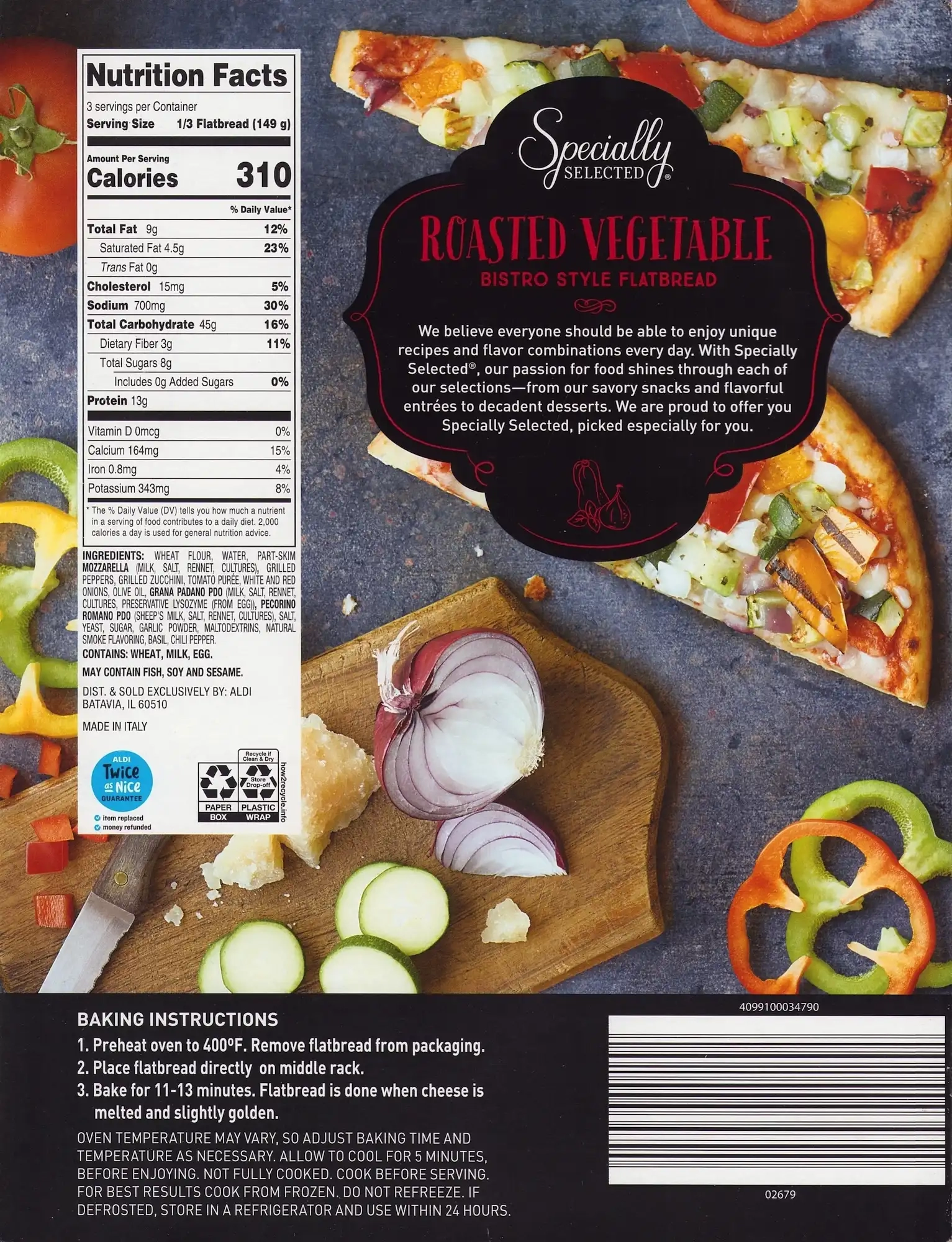 Specially Selected Roasted Vegetable Flatbread Ingredients Nutrition Facts Cooking Directions