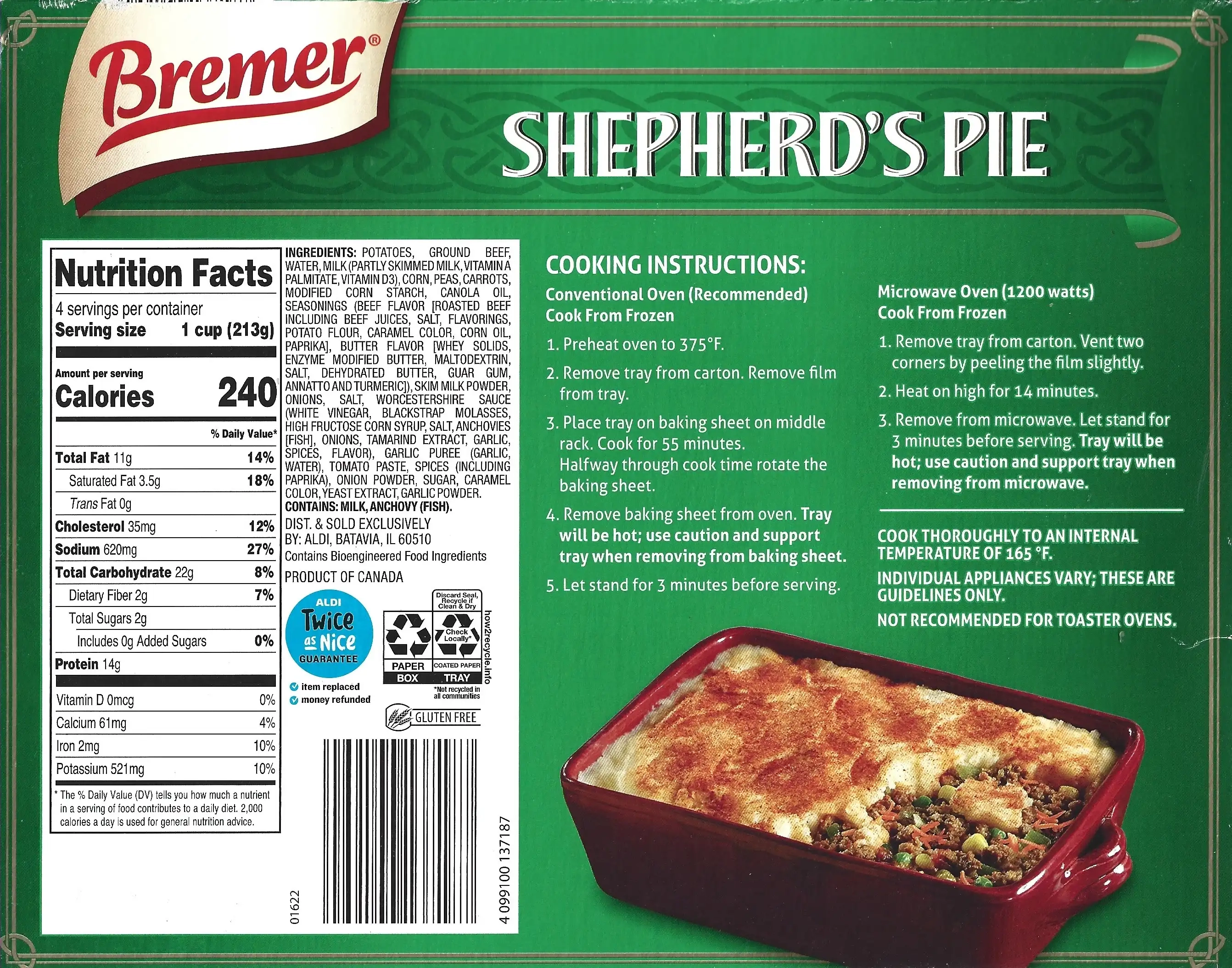 Bremer Shepherd's Pie Ingredients Cooking Directions Nutrition Facts