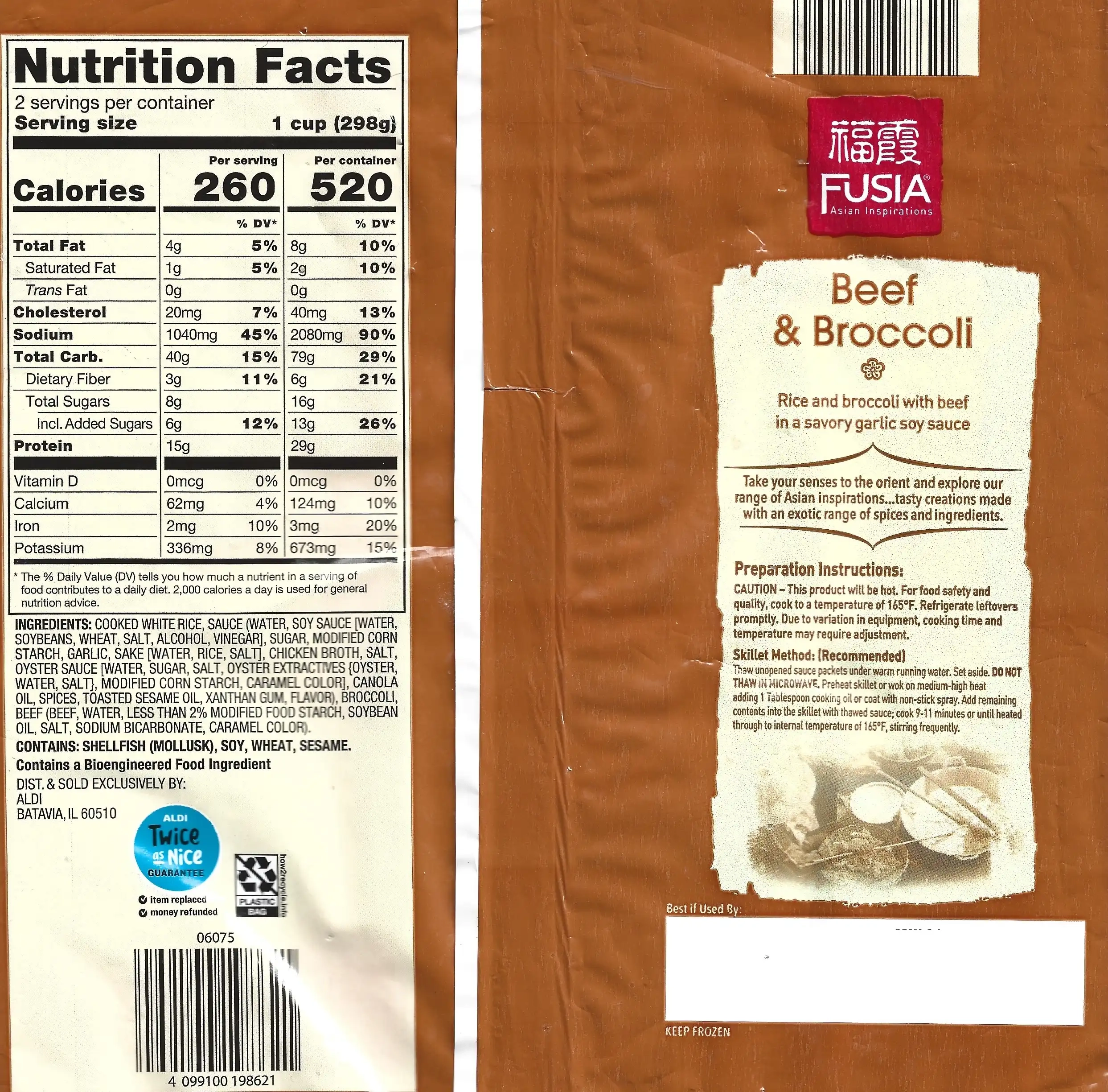 Fusia Asian Inspirations Beef & Broccoli Ingredients Nutrition Facts Cooking Directions