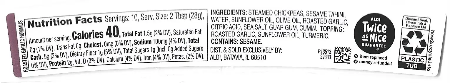 Park Street Deli Roasted Garlic Hummus Ingredients Nutrition Facts