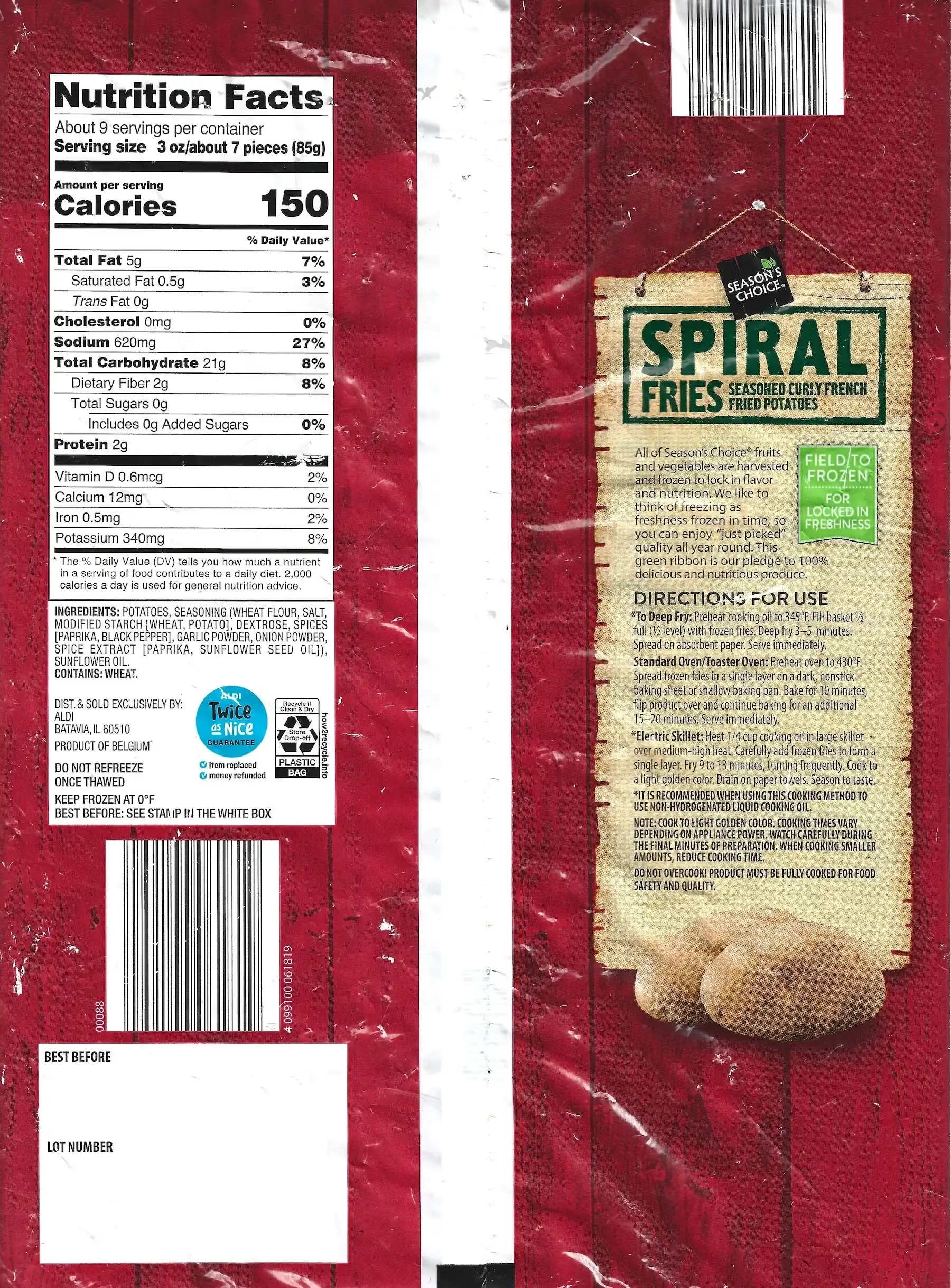 Season's Choice Spiral Fries Ingredients Nutrition Facts Cooking Directions