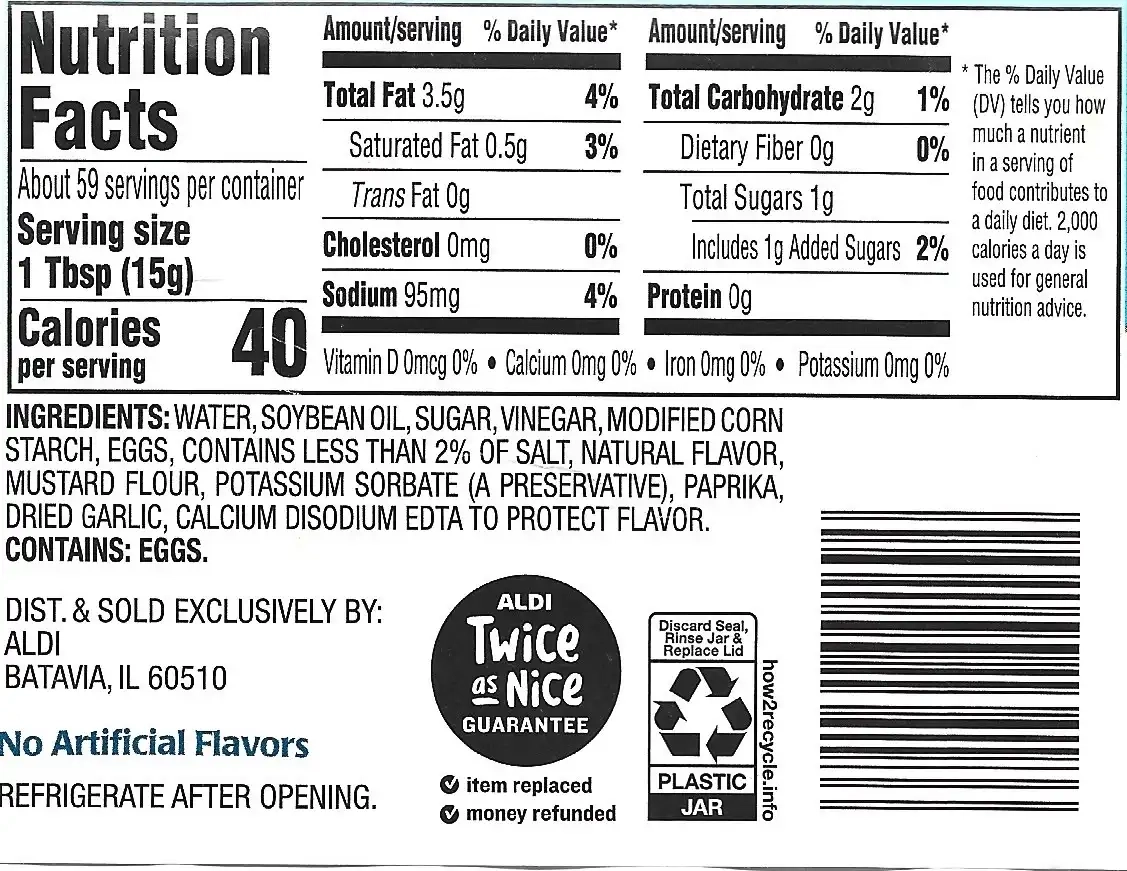 Burman's Original Whipped Dressing Mayonnaise Ingredients Nutrition Facts