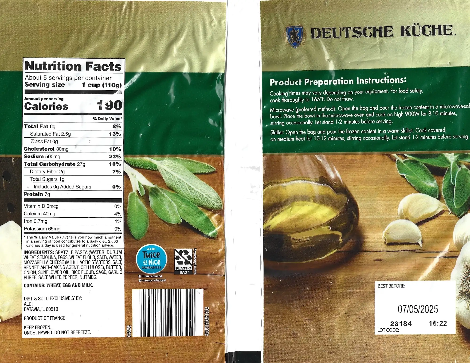 Deutsche Kuche Garlic Sage Spatzle Ingredients Nutrition Facts Cooking Directions