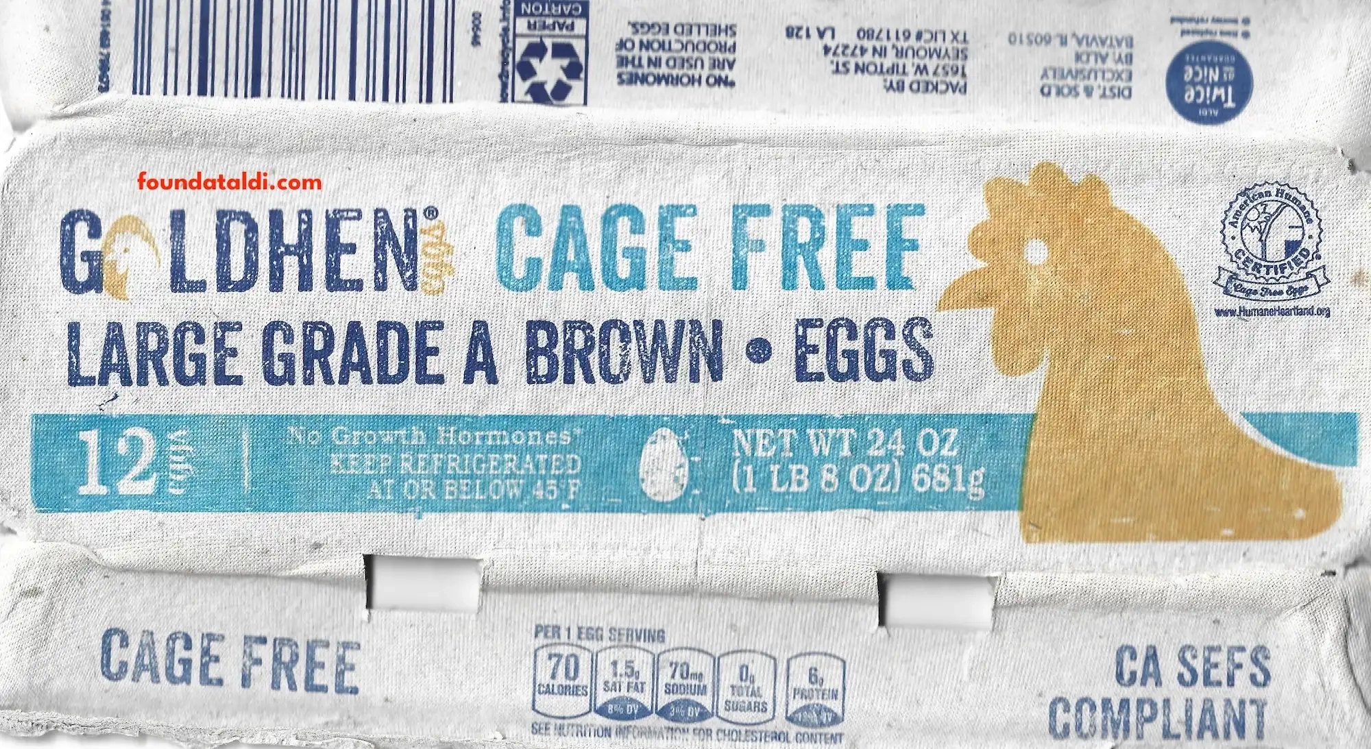 Goldhen Cage Free Large Grade A Brown Eggs Nutrition Facts