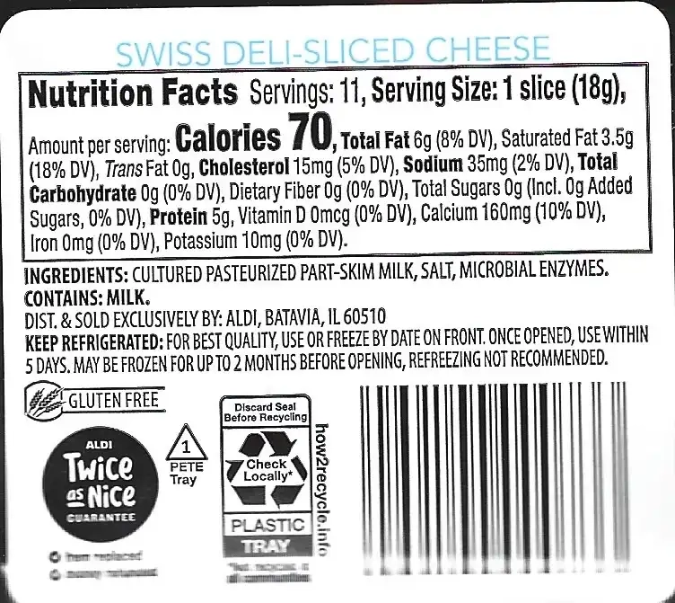 Happy Farms Swiss Deli-Sliced Cheese Ingredients Nutrition Facts