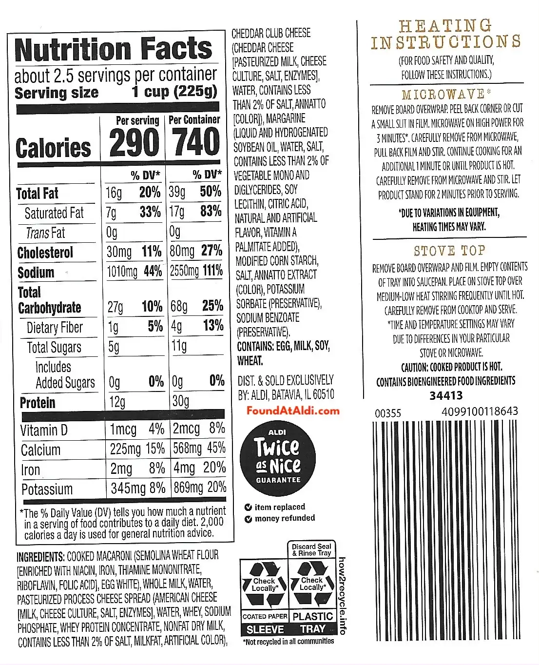 Park Street Deli Macaroni & Cheese Ingredients Nutrition Facts Cooking Directions