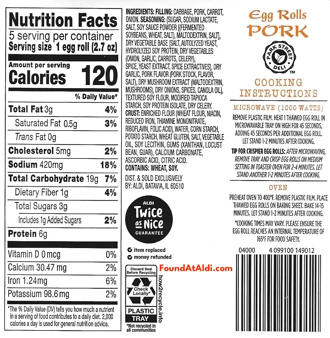 Park Street Deli Pork Egg Rolls Ingredients Nutrition Facts Cooking Directions