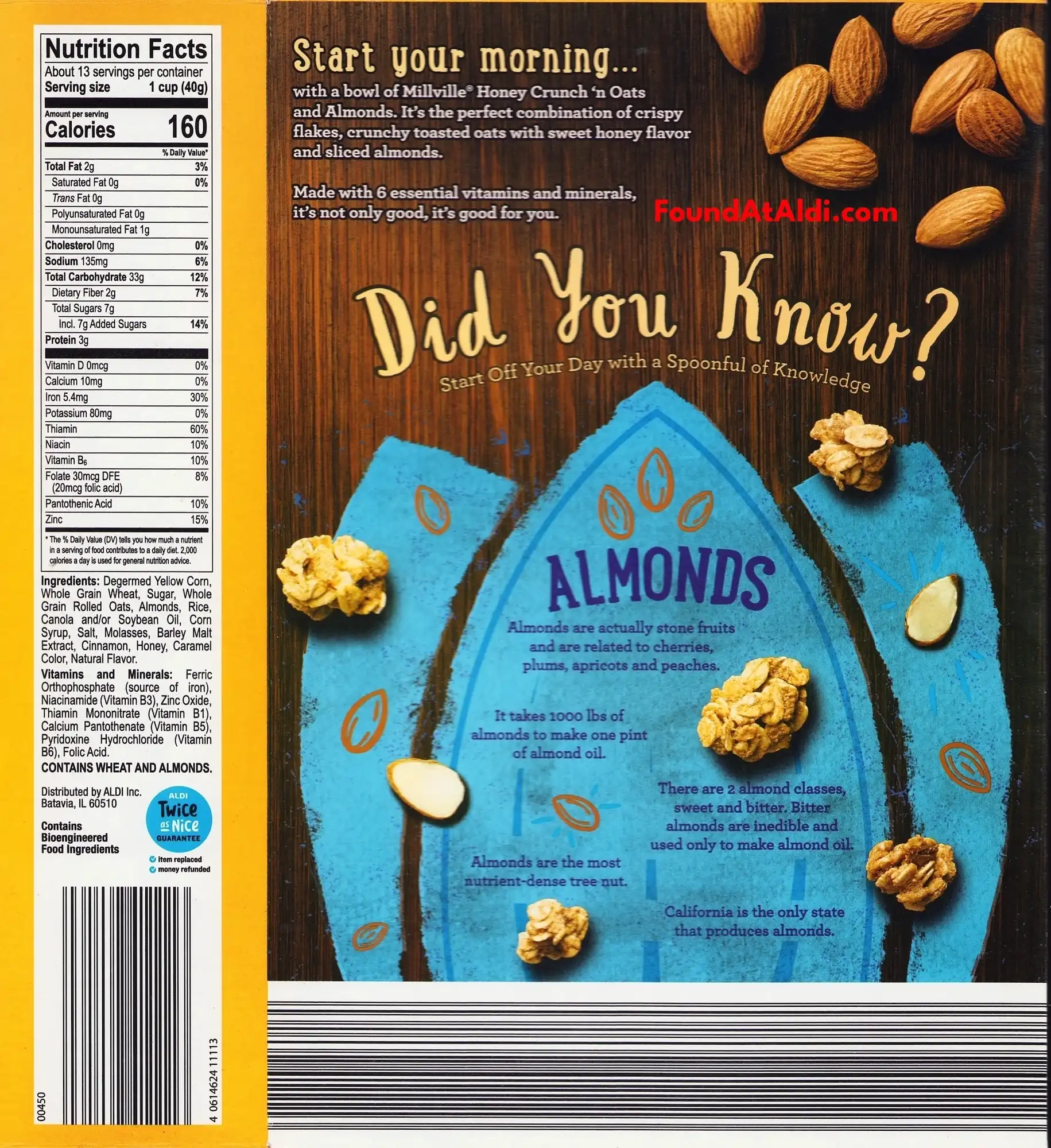 Millville Honey Crunch N' Oats Ingredients Nutrition Facts