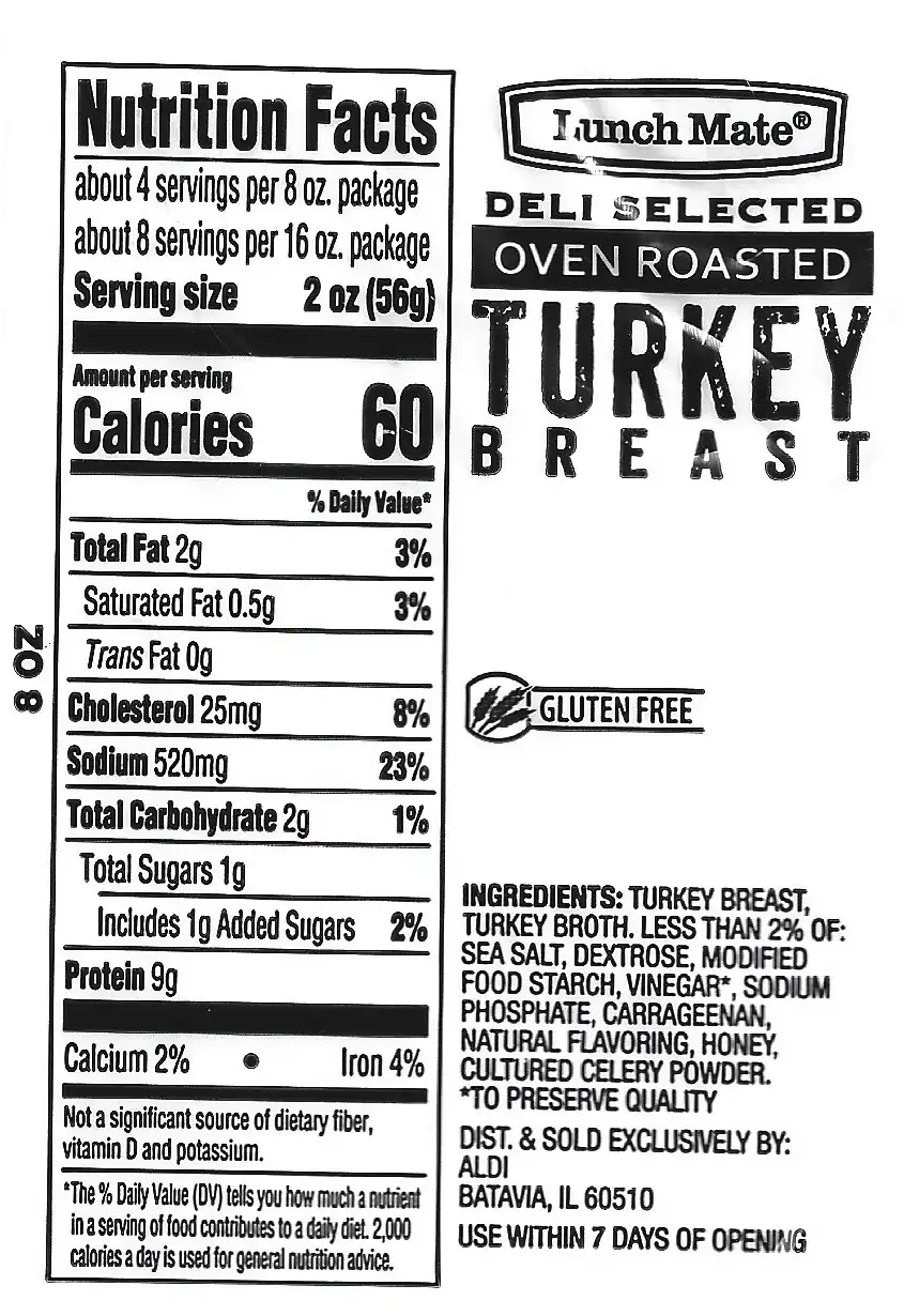 Lunch Mate Oven Roasted Turkey Breast Finely Sliced Nutrition Facts Ingredients