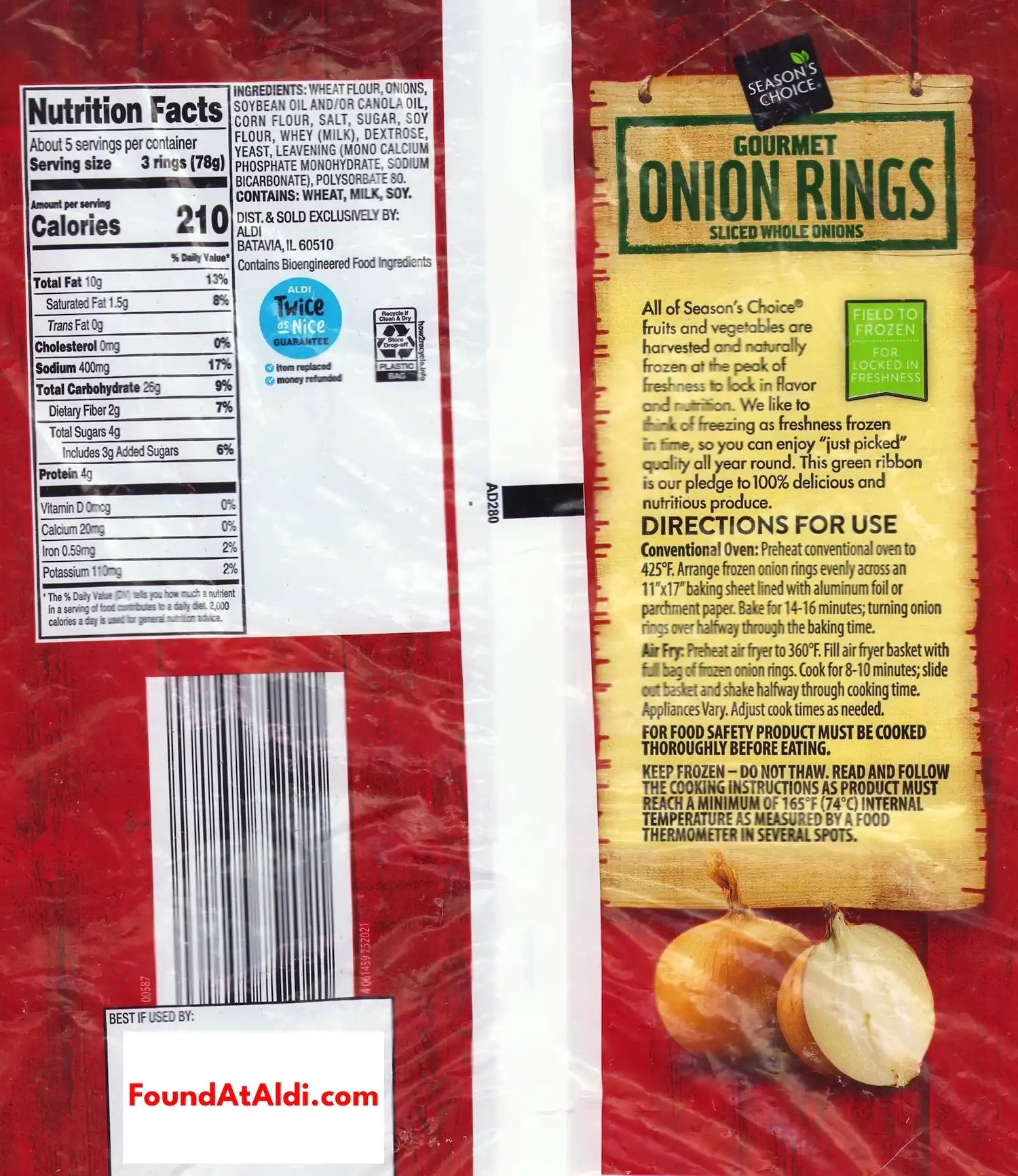 Season's Choice Onion Rings Ingredients Nutrition Facts Cooking Directions