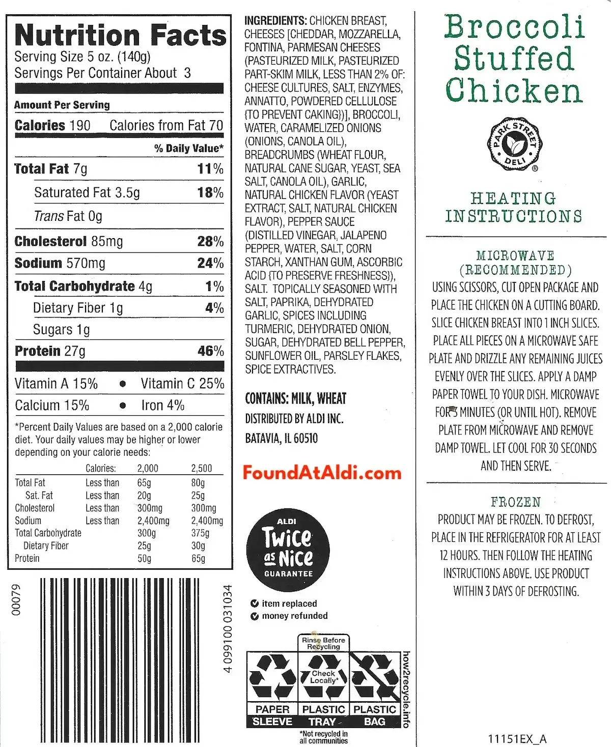 Specially Selected Broccoli Stuffed Chicken Ingredients Nutrition Facts Cooking Directions