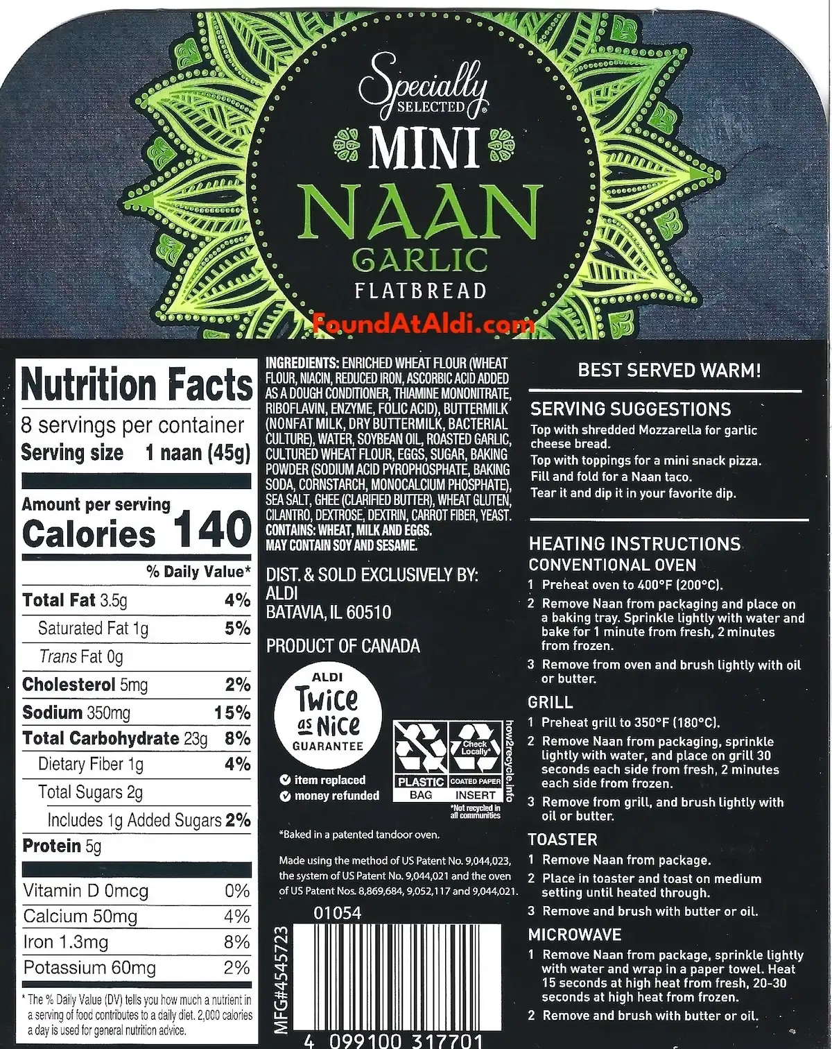 Specially Selected Mini Naan Garlic Flatbread Ingredients Nutrition Facts Cooking Directions