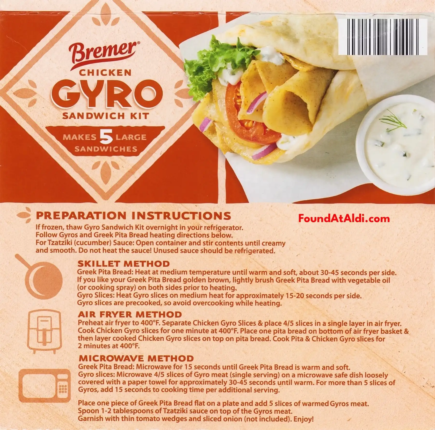 Bremer Chicken Gyro Sandwich Kit Cooking Directions