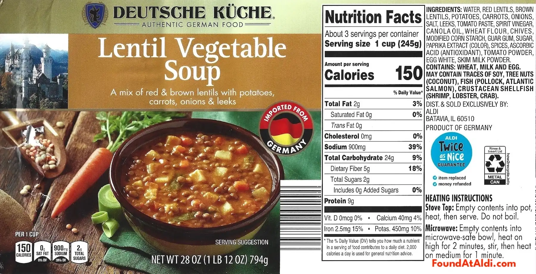 Deutsche Kuche Lentil Vegetable Soup Ingredients Nutrition Facts Cooking Directions