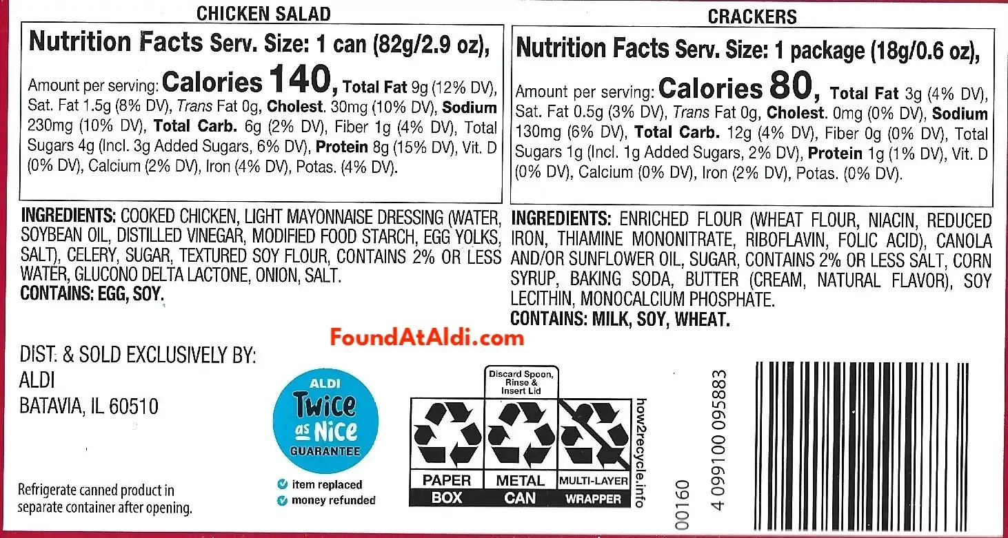 Brookdale Chicken Salad With Crackers Ingredients Nutrition Facts