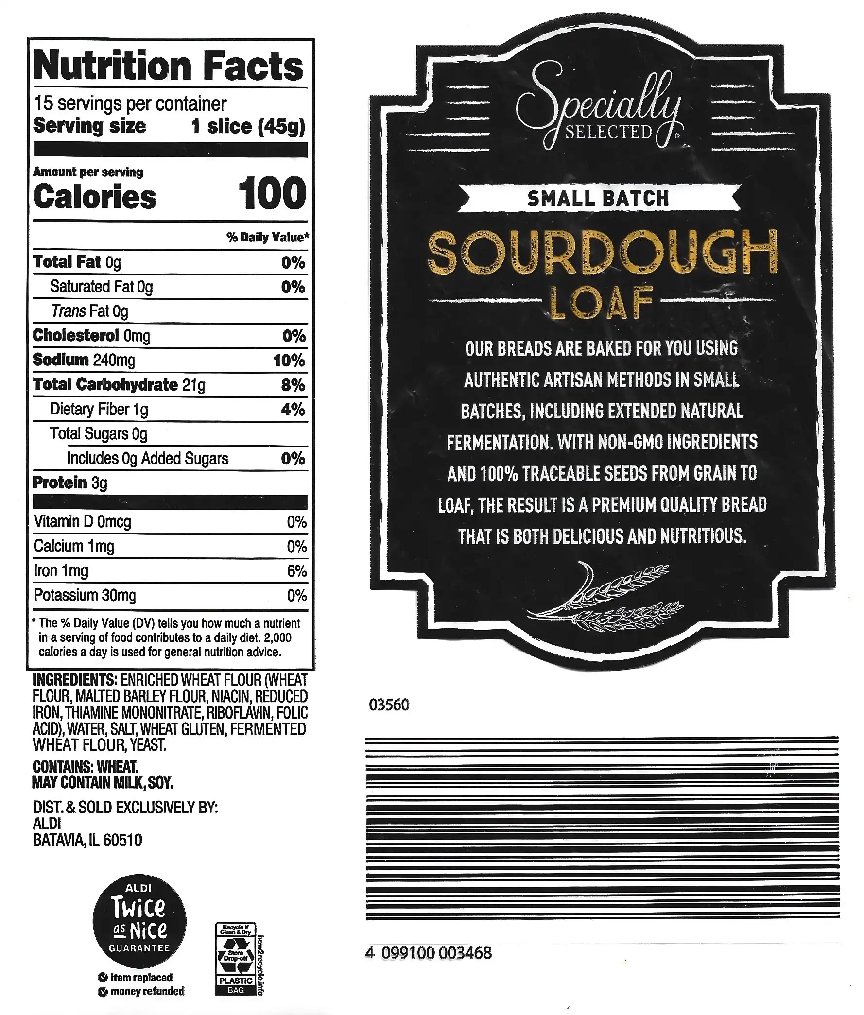 Specially Selected Sourdough Bread Loaf Nutrition Facts Ingredients