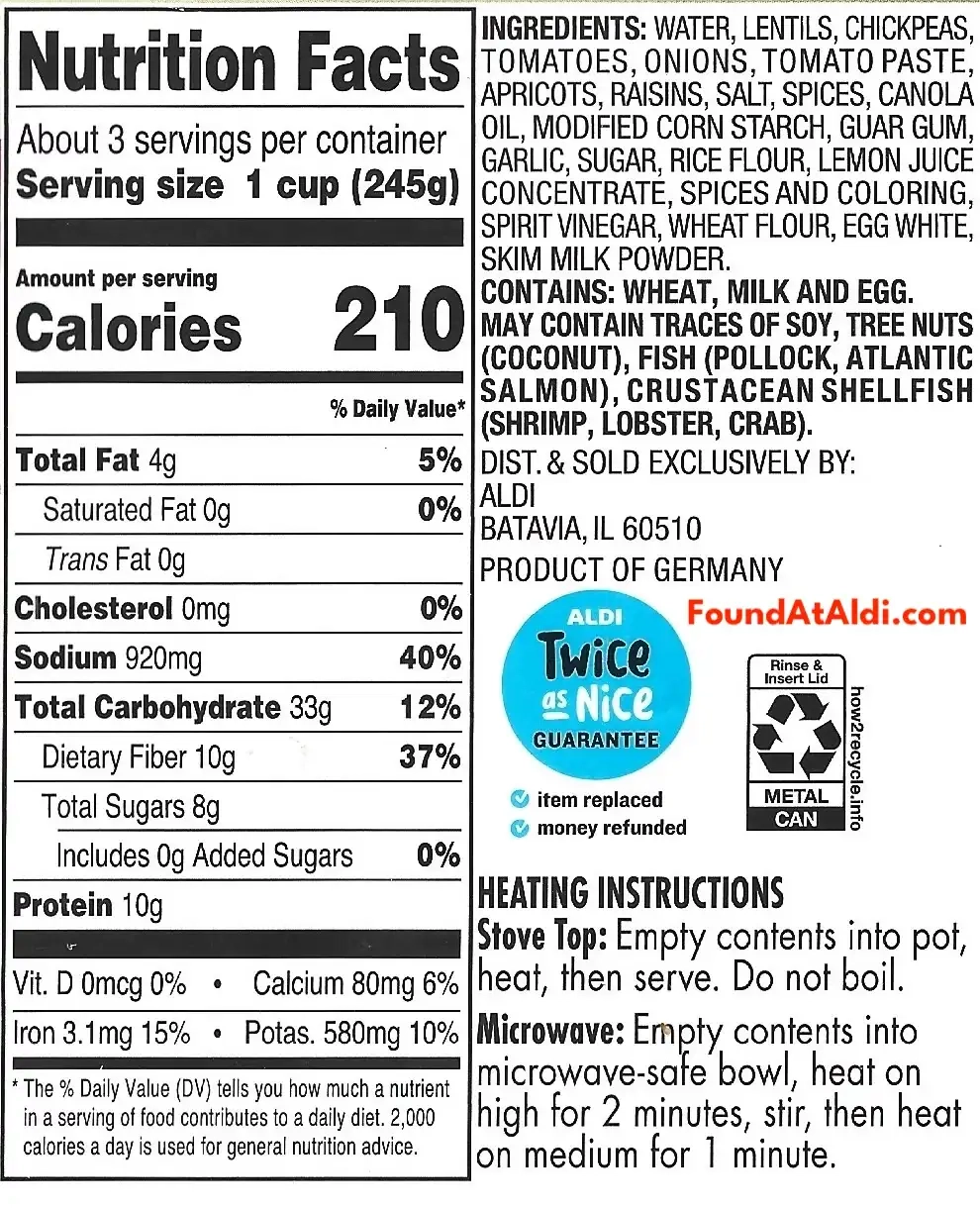 Deutsche Kuche Lentil & Chickpea Soup Ingredients Nutrition Facts Cooking Directions