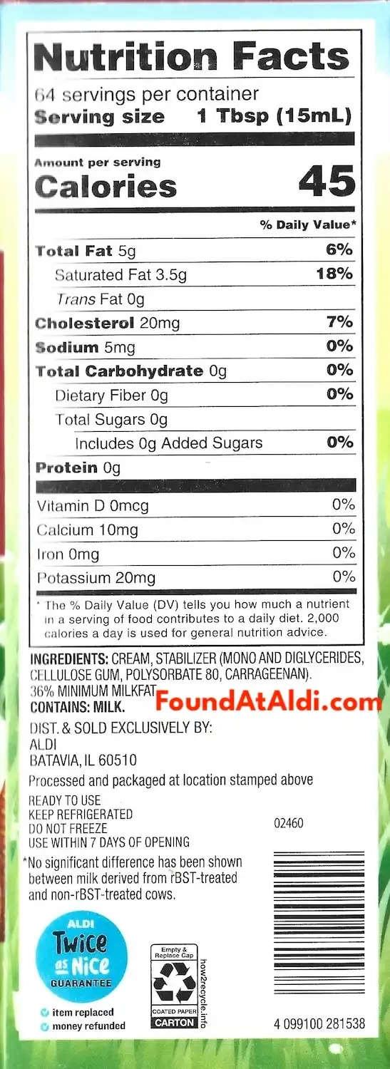 Friendly Farms Heavy Whipping Cream Ingredients Nutrition Facts