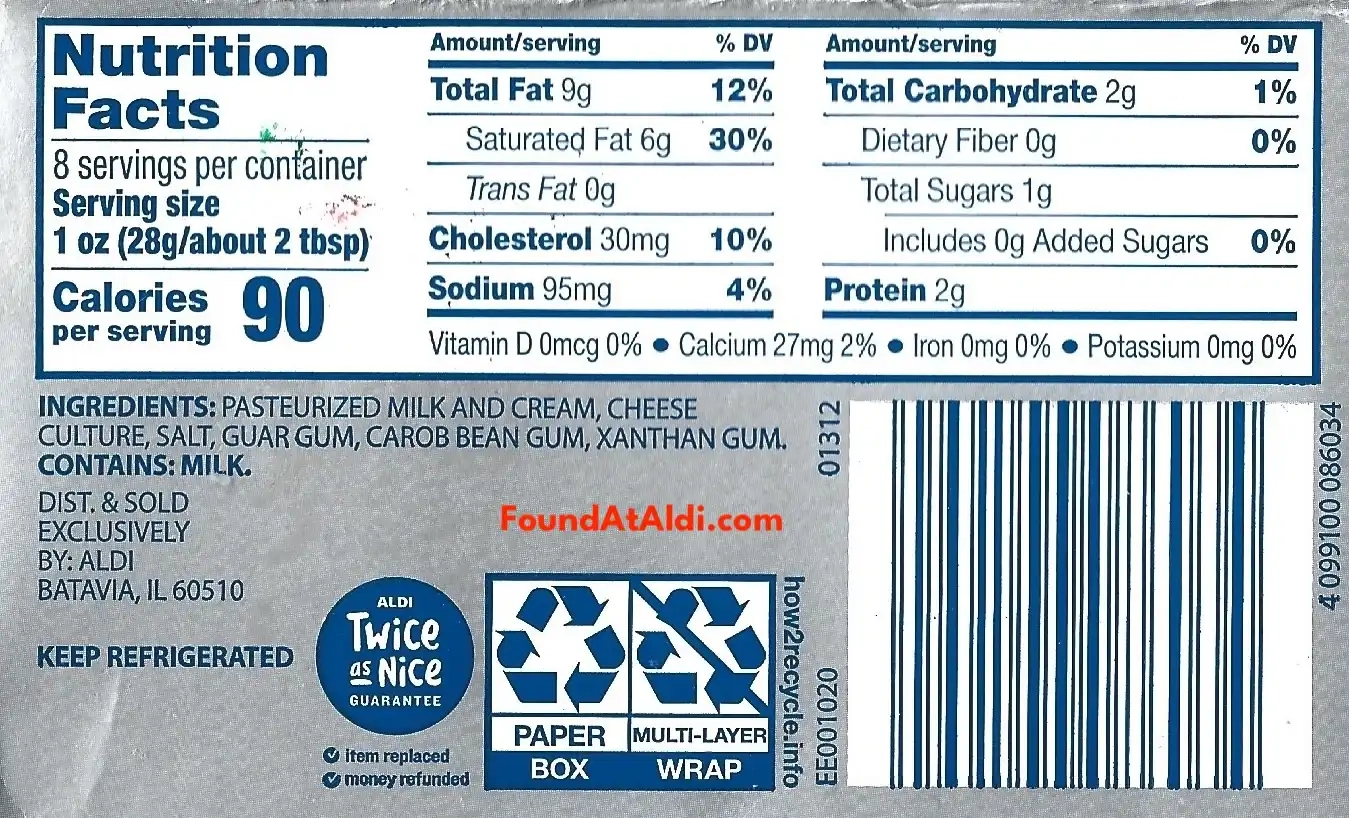 Happy Farms Original Cream Cheese Block Ingredients Nutrition Facts